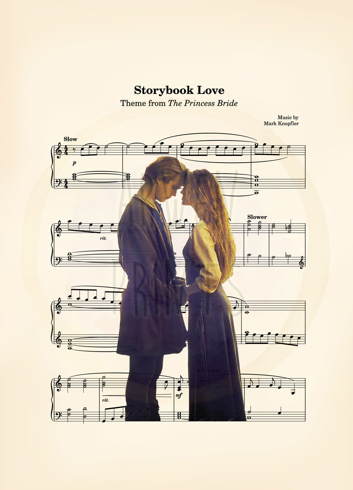 The Princess Bride Buttercup and Westley Sheet Music Art Print