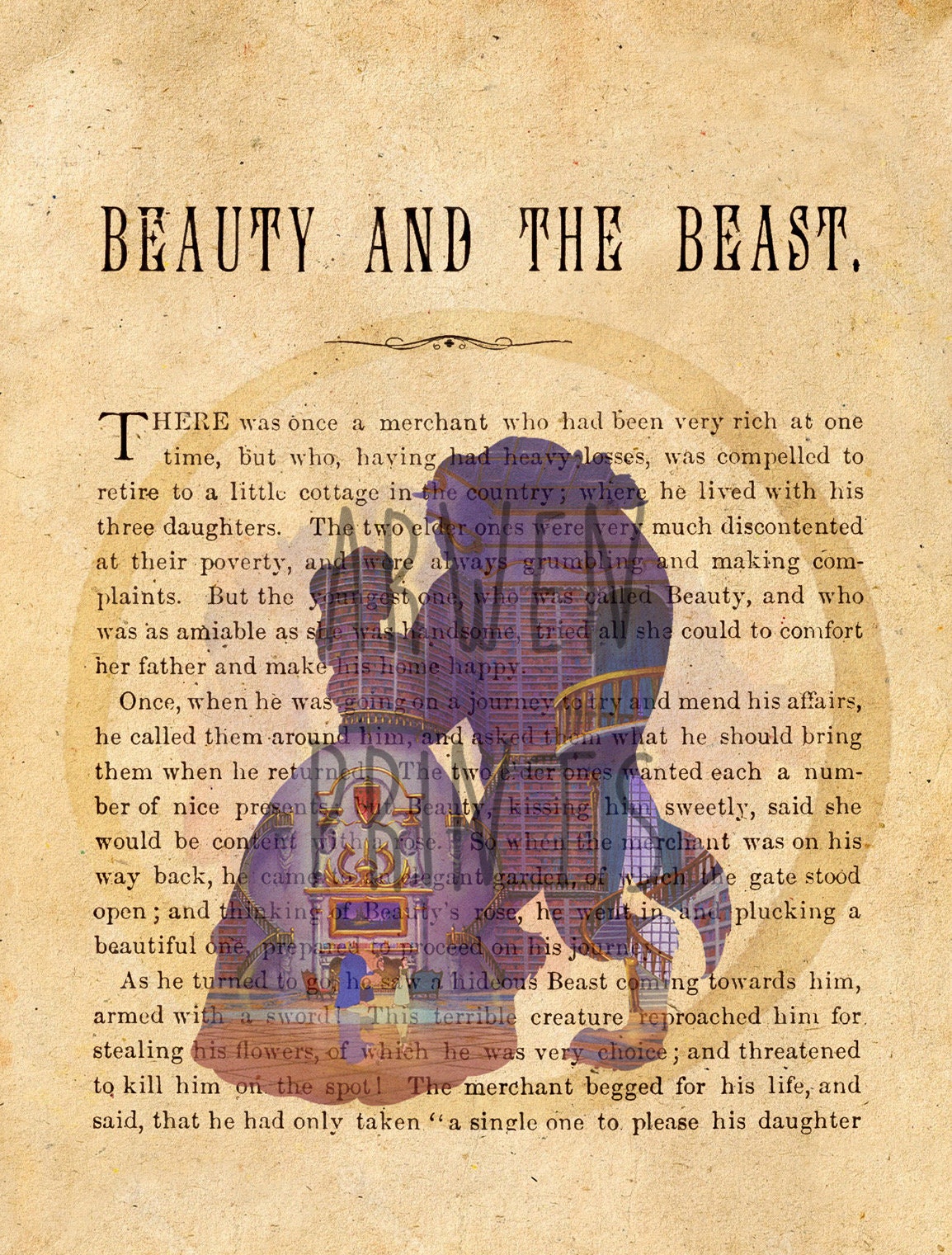 Beauty and the Beast Library Disney Book Page Art Print
