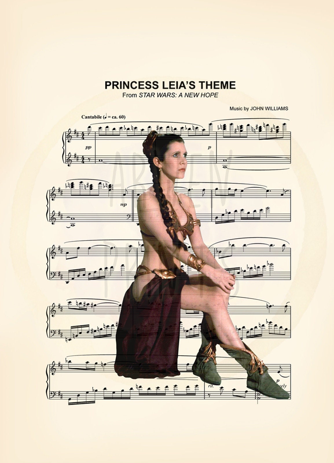 Star Wars Leia Slave A New Hope Sheet Music Wall Art — Disney Gift for Music Lovers
