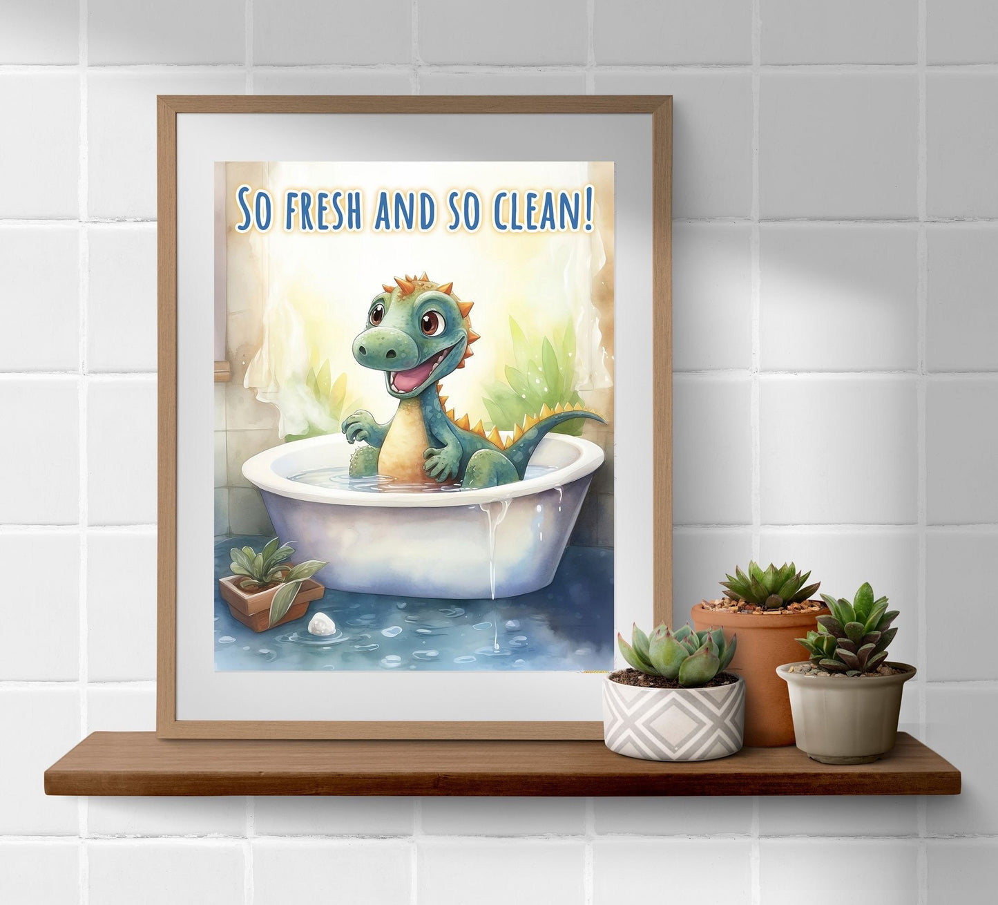 So Fresh And So Clean, Animated Dinosaur Taking Bath, Bathroom Wall Decor