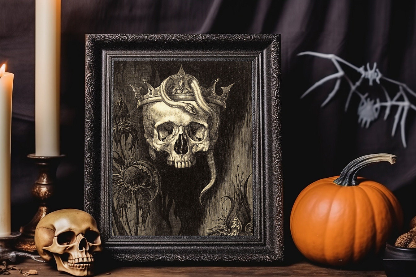 Halloween Skull With Crown And Snake Art Print Wall Decor