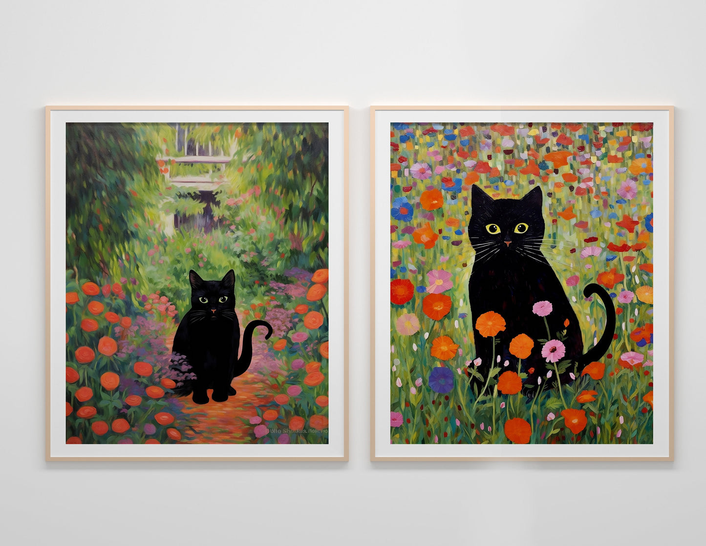 Black Cats In Garden Art Print Set