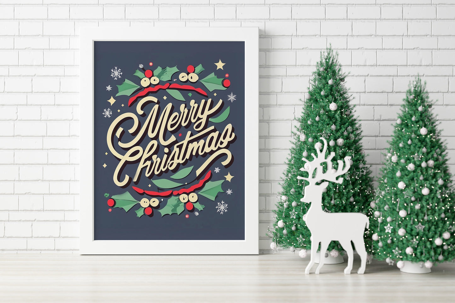 Merry Christmas Art Print, Christmas Wall Decor