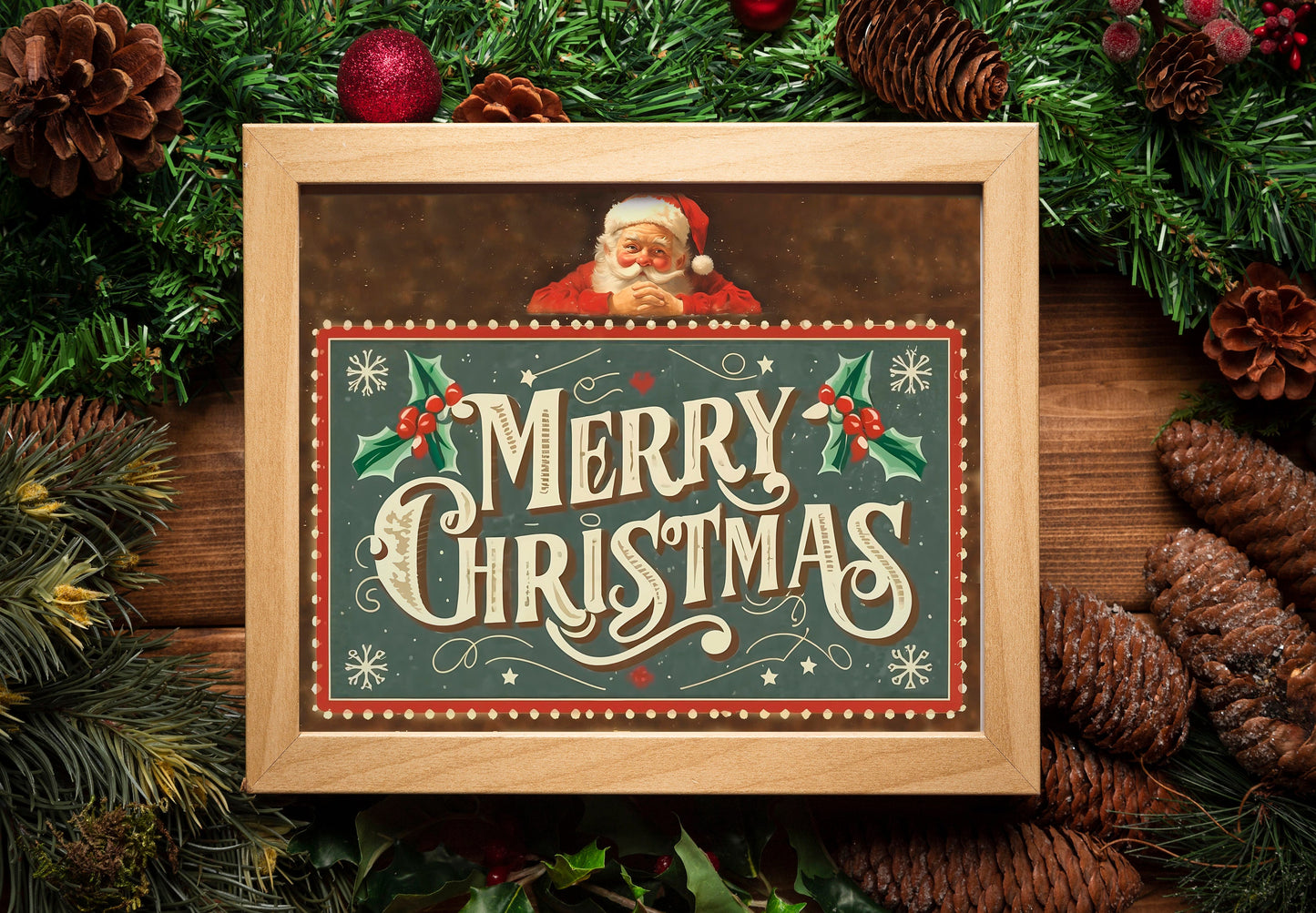 Christmas Vintage Santa with Merry Christmas Sign Art Print, Vintage Christmas, Santa Claus Art, Vintage Santa, Christmas Art