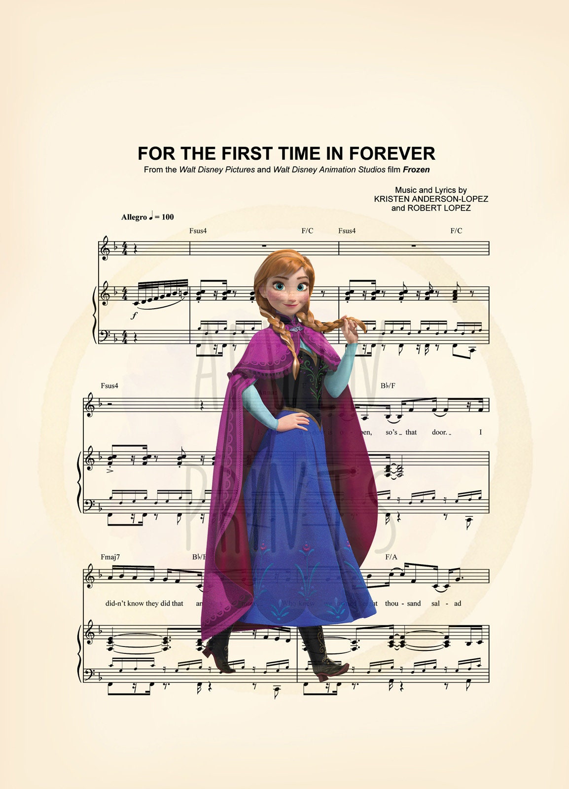 Frozen Anna For the First Time In Forever Sheet Music Art Print