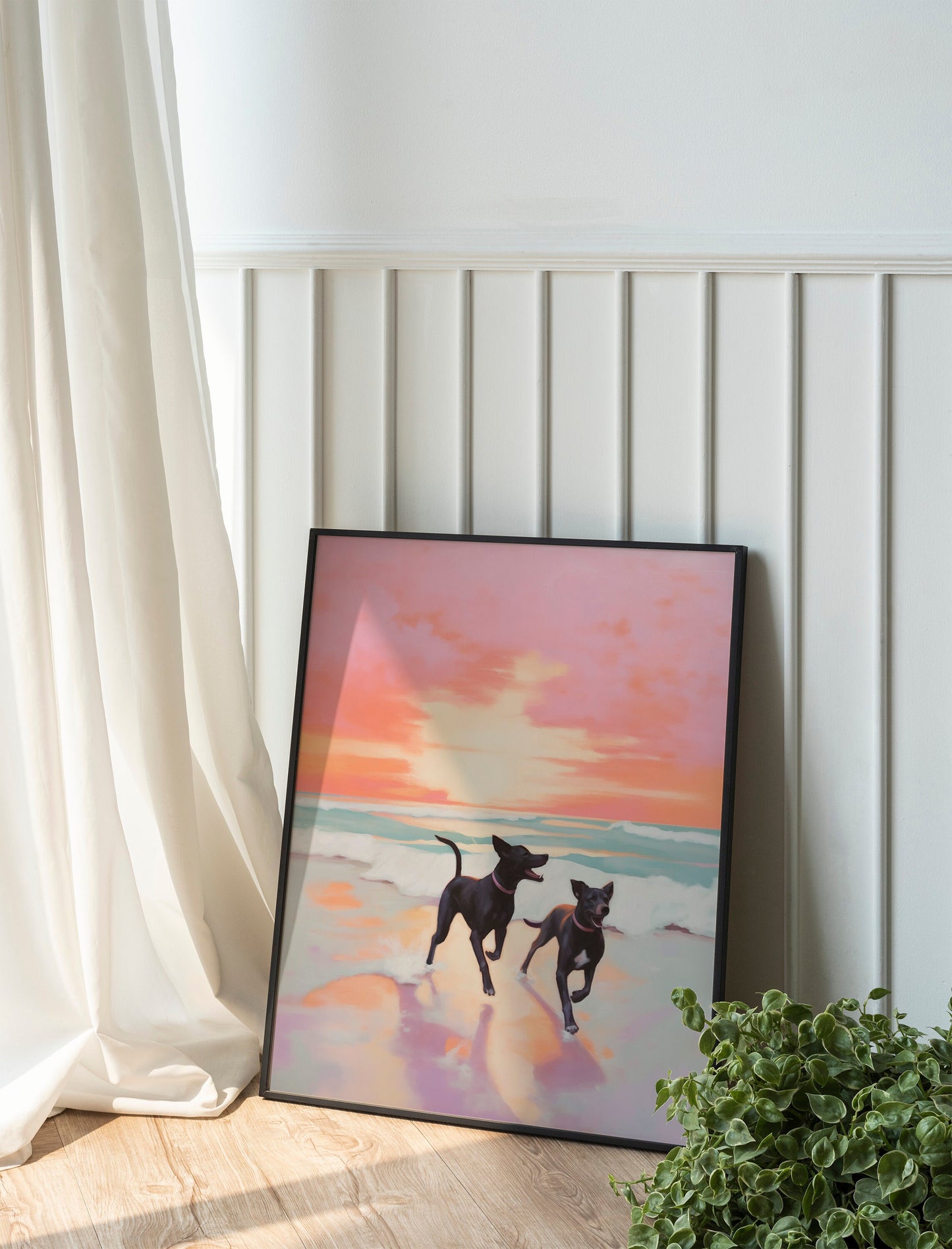 Dogs On The Beach Design Art Print of Black Labrador in The Sea Labrador Retriever Illustration Dog Lover Gift