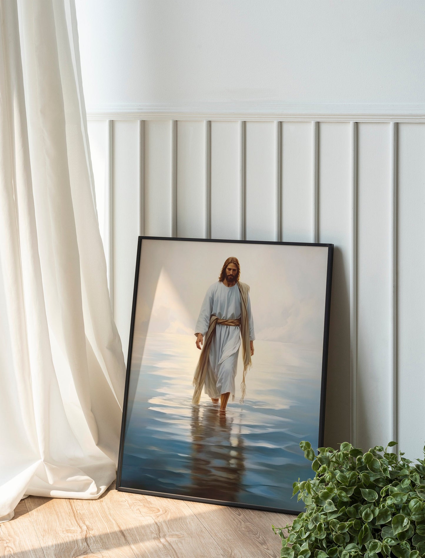 Jesus Walking On Water, Easter Christian Boho Art Print, Religious Art