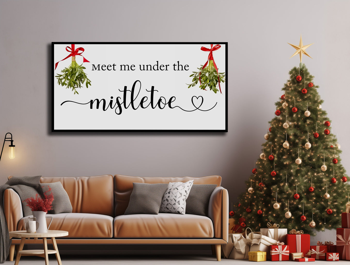 Christmas Meet Me Under the Mistletoe Canvas Art Print, Christmas Wall Decor, Christmas Mistletoe Wall Art, Classic Christmas