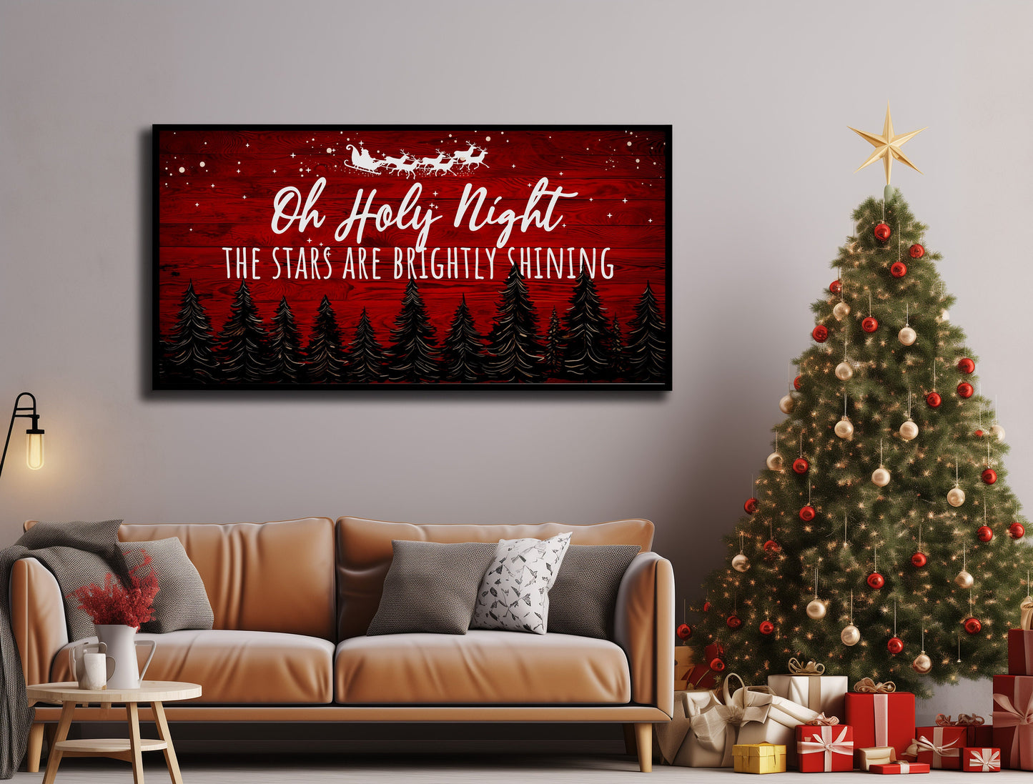 Oh Holy Night Christmas Canvas, Holiday Decor, Christmas Decor, Winter Forest Art, Bedroom Canvas
