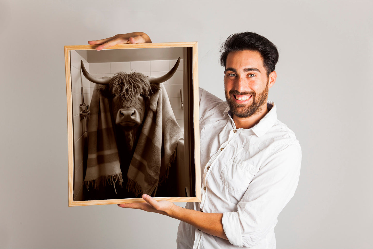 Funny Cattle With Scarf Bathroom Print, Funny Wall Art, Bathroom Decor, Bathroom Wall Art