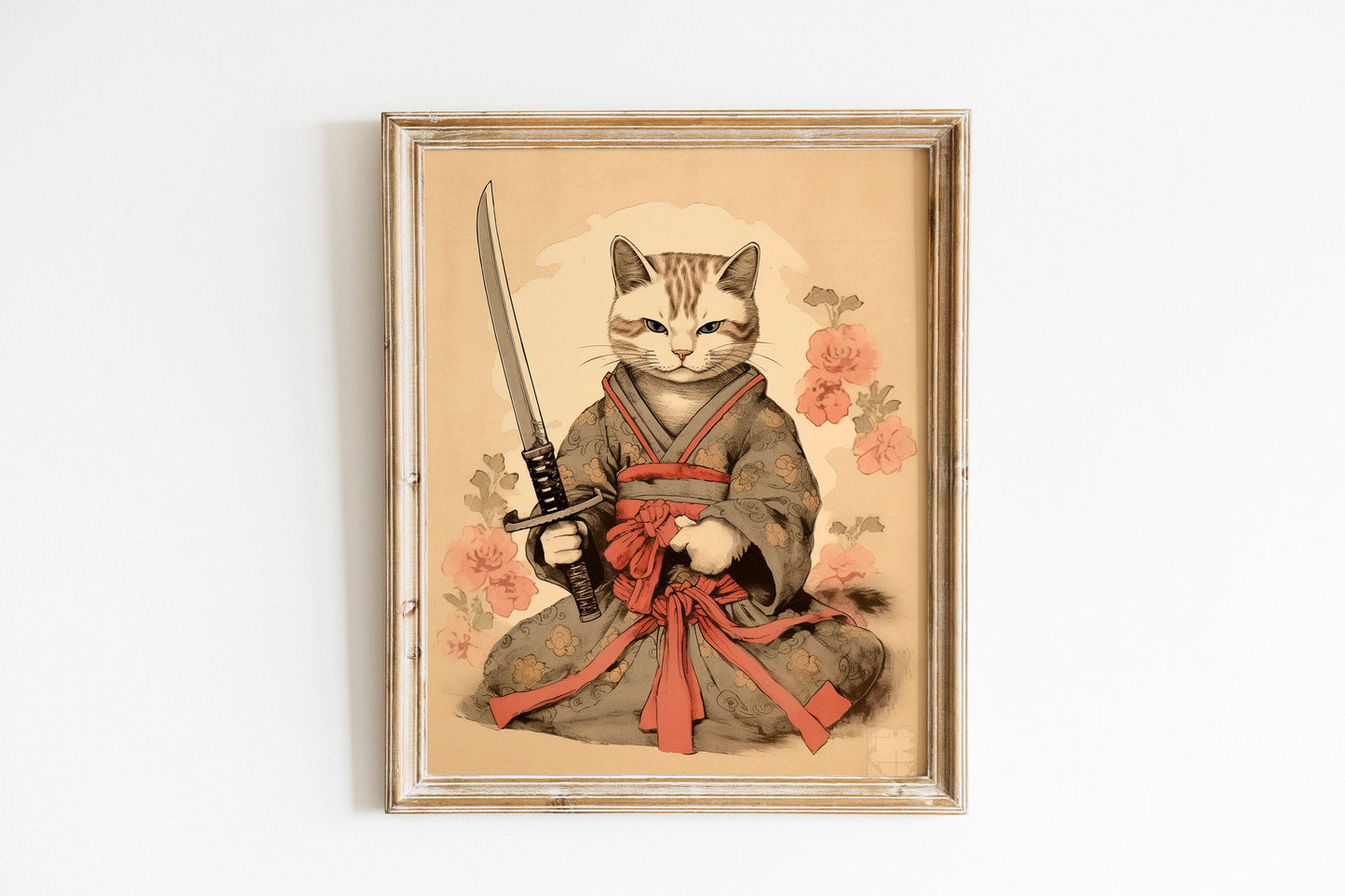 Funny Cat Holding Sword With Plants Art Print