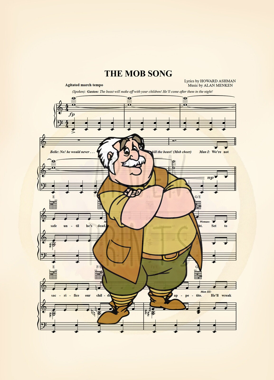 Beauty and the Beast Maurice Mob Song Sheet Music Art Print