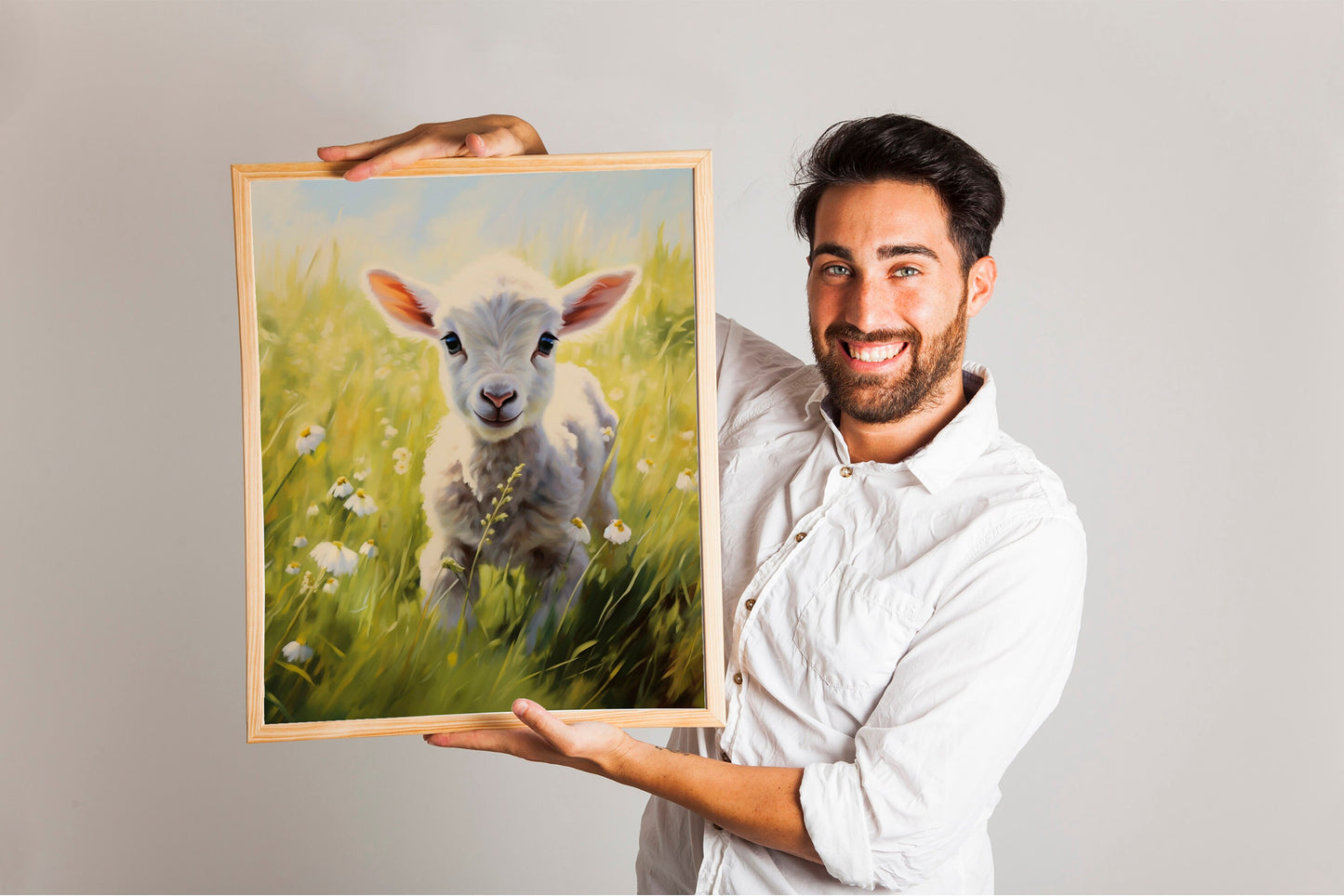 Happy Easter Lamb In Grass Art Print, Lamb Art, Easter Art, Wall Decor, Lamb Wall Decor, Easter Wall Decor