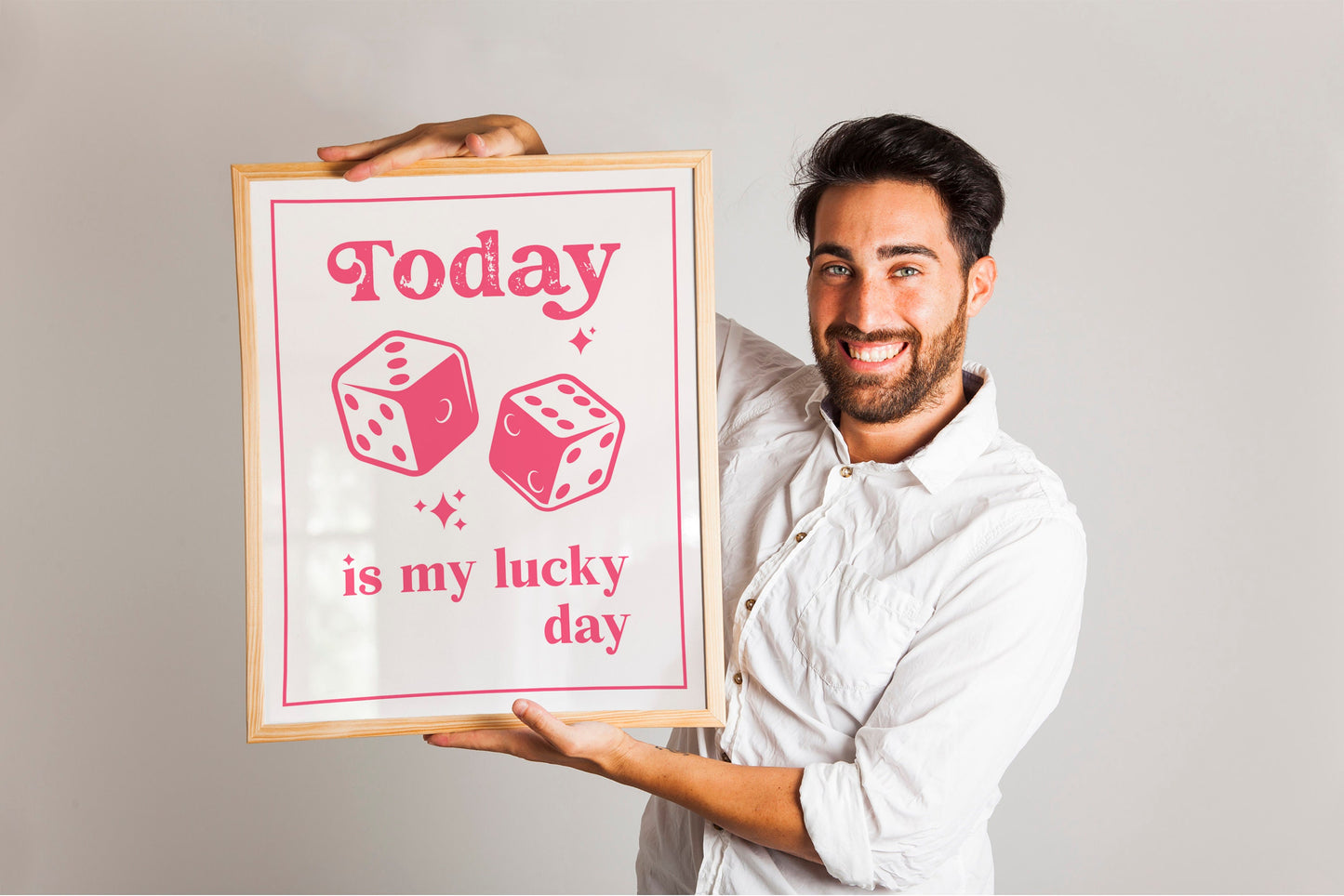 Today Is My Lucky Day Pink Dice Art Print