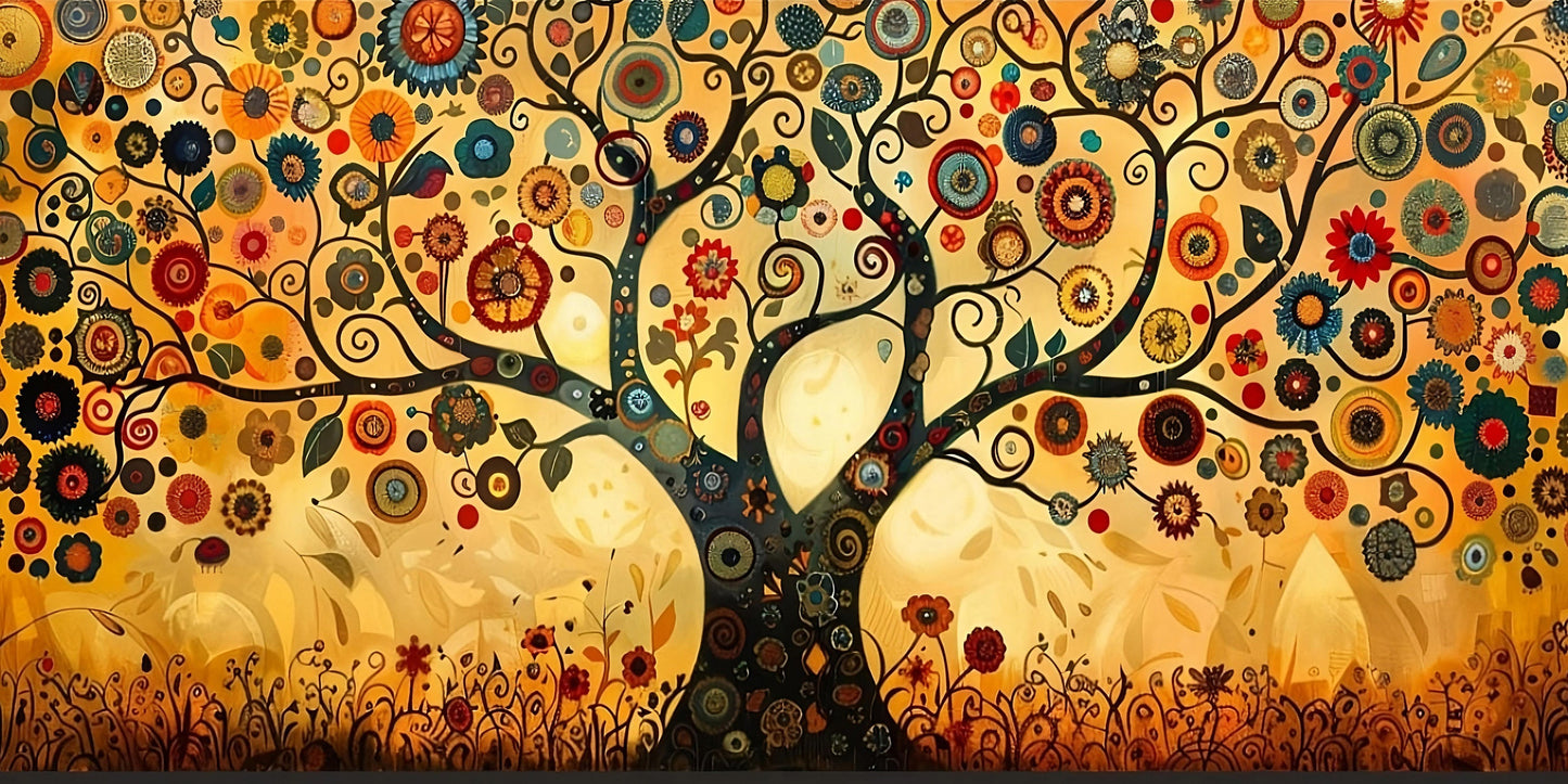 Tree of Life Canvas Art Print, Inspired By Gustav Klimt’s Style, Forest Art Wall Decor, Tree Art
