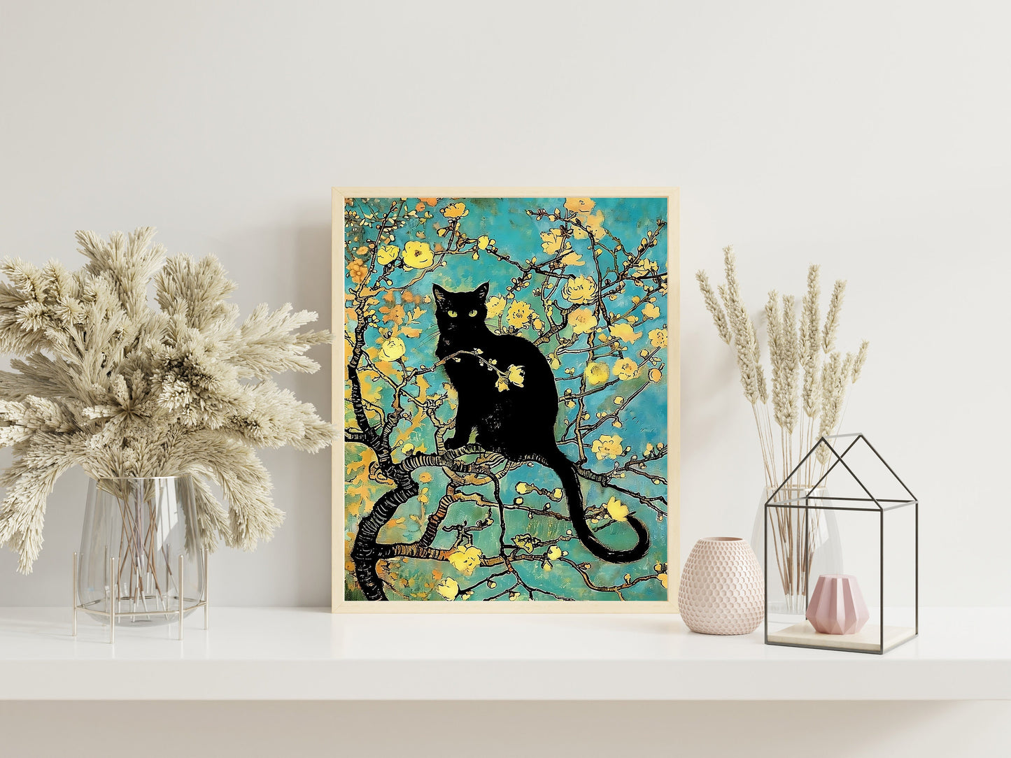 Black Cat In Tree Art Print