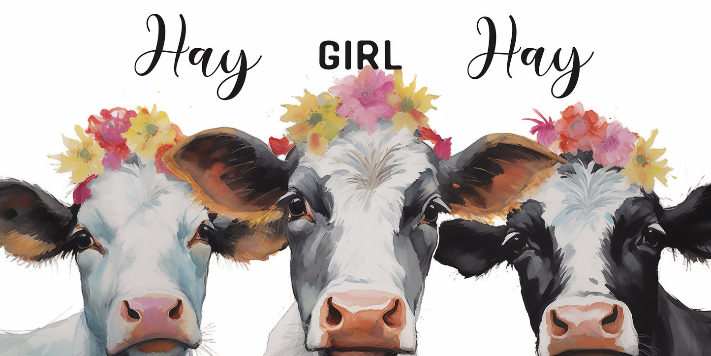 Hay Girl Hay Ranch Decor Canvas Wall Art, Cow Art