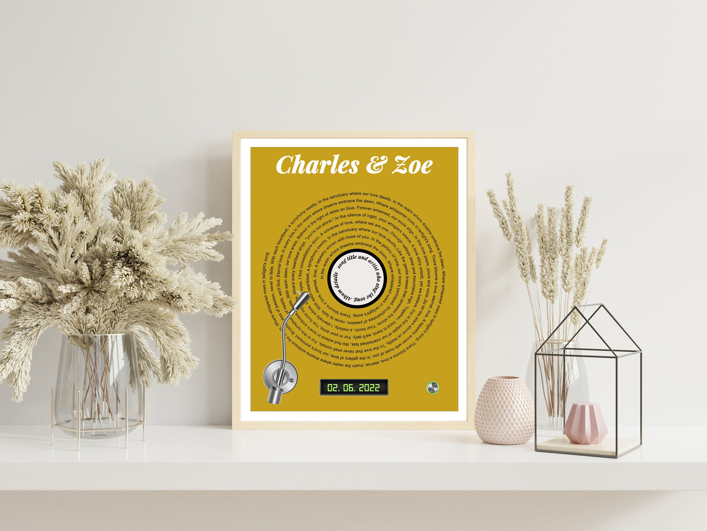 Song Lyric, Names And Date Record Player Print, Lyric Wall Art, Wedding Anniversary, Actual Sheet Music Art Print