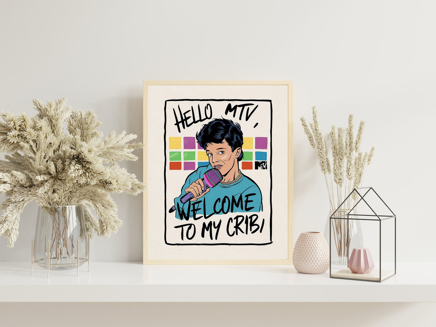 Retro Midcentury MTV Welcome To My Crib Print For Living Room, Guest Art Print