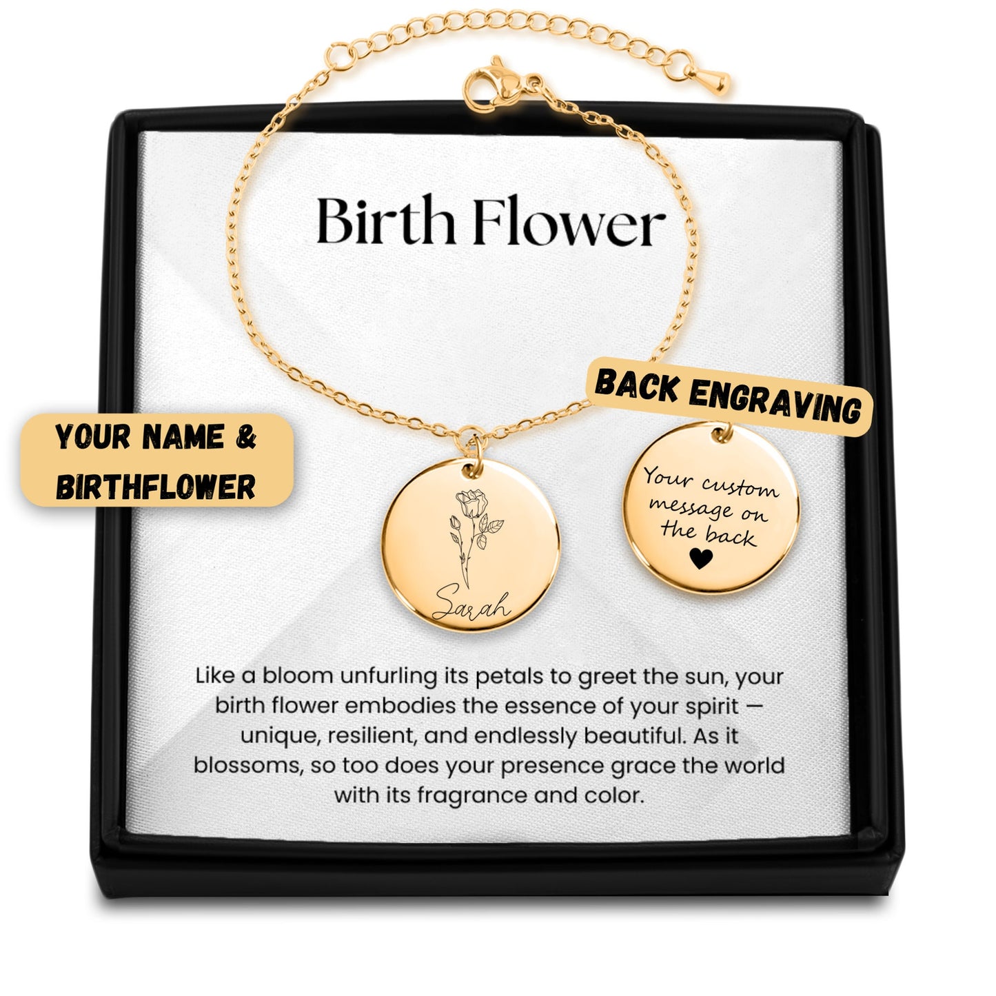 birth flower & name bracelet | personalized jewelry gift | bestfriend bracelet
