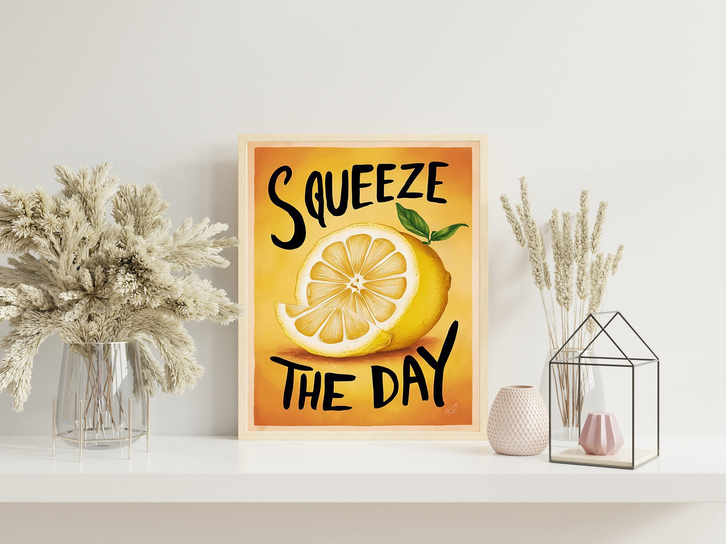 Squeeze The Day Lemon Kitchen Decor, Kitchen Wall Art, Unique Art Wall Decor, Kitchen Print, Lemon Art