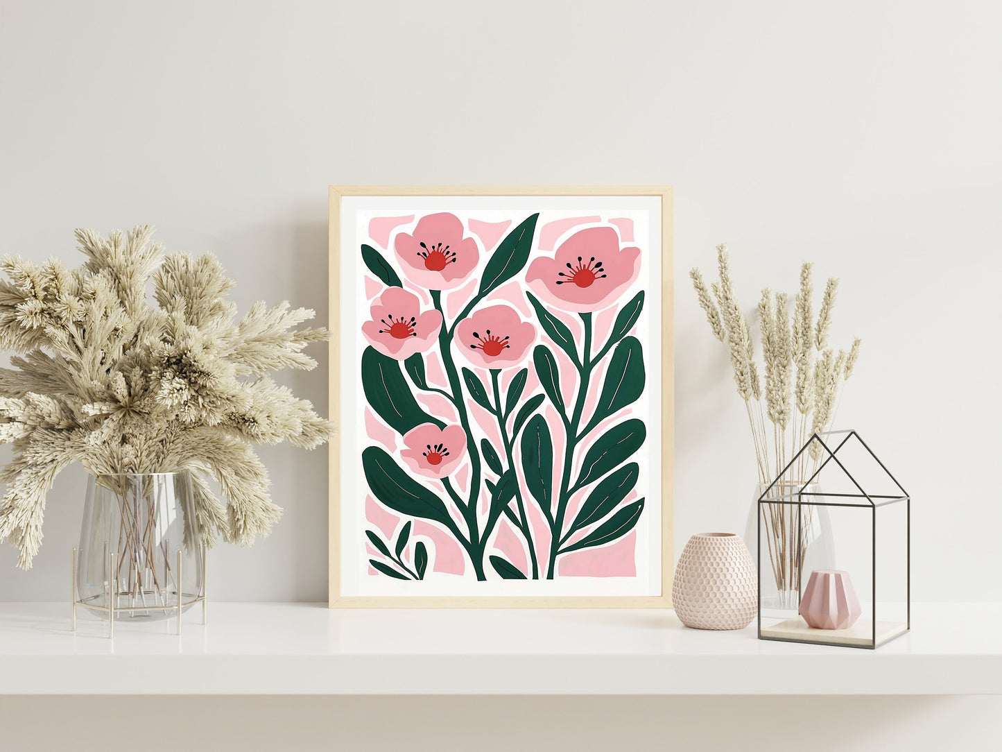Pink Tulips Art Print, Flowers Illustration Art Print