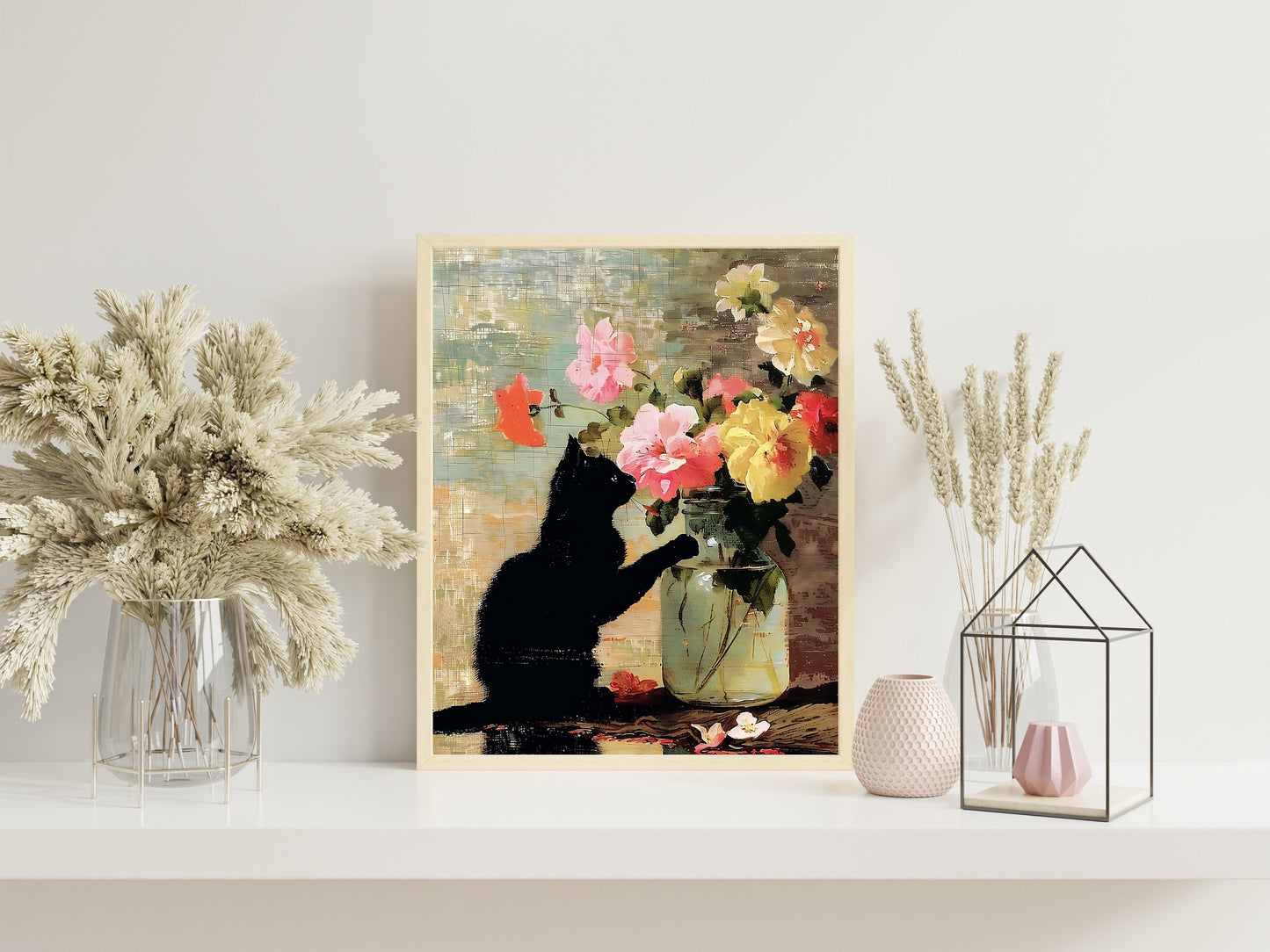 Cat With Flower Bouquet Art Print