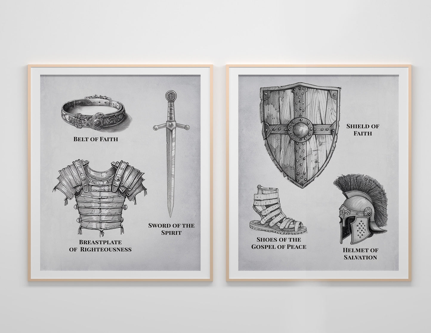 Armor of Christ Set of Two Art Prints, Jesus Christian Boho Art Print, Religious Art, Faith Art