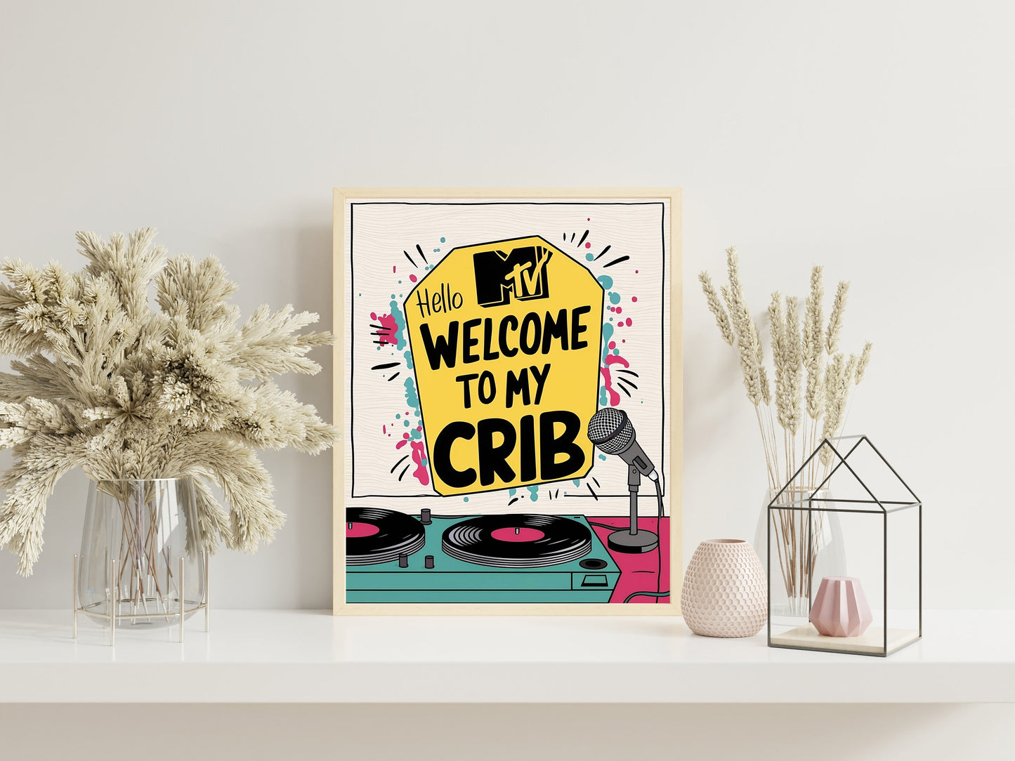 Retro Midcentury MTV Welcome To My Crib Print For Living Room, Guest Art Print