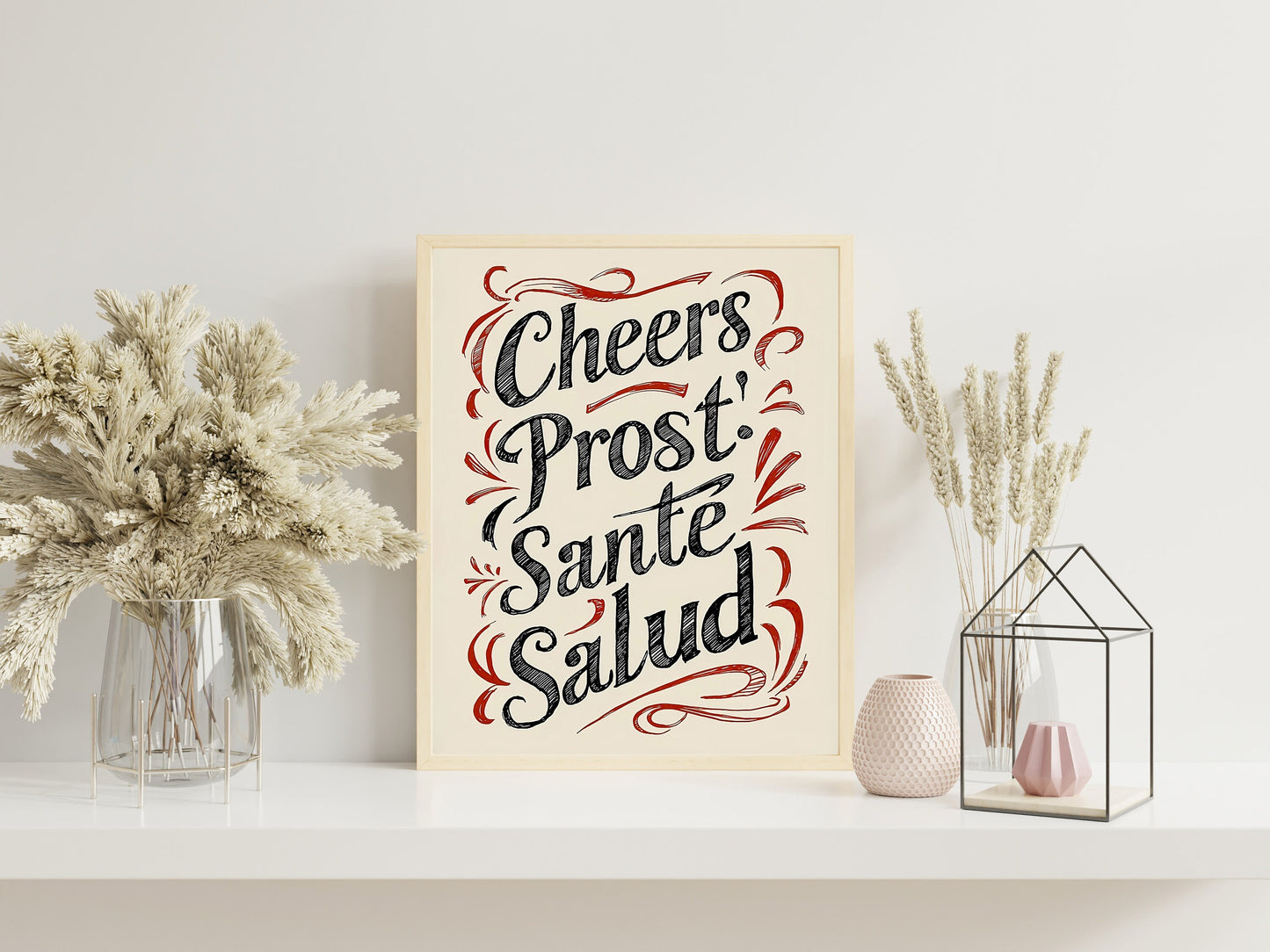 Cheers, Prost, Santa, Salud Cute Illustration Art Print