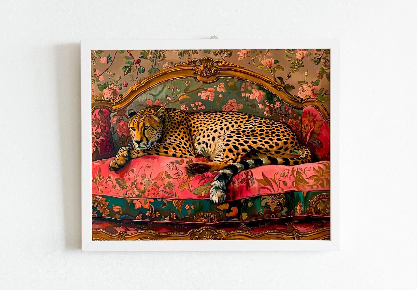 Cheetah Lying On Sofa Art Print, Cheetah Print, Luxury Art