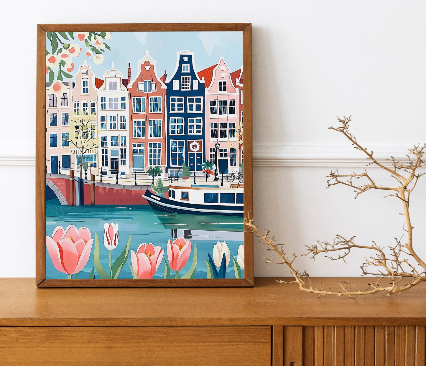 Amsterdam Art Print Netherlands Holland Wall Art Amsterdam Gift Tulips Travel Print Travel Poster Travel Gift Housewarming Decor
