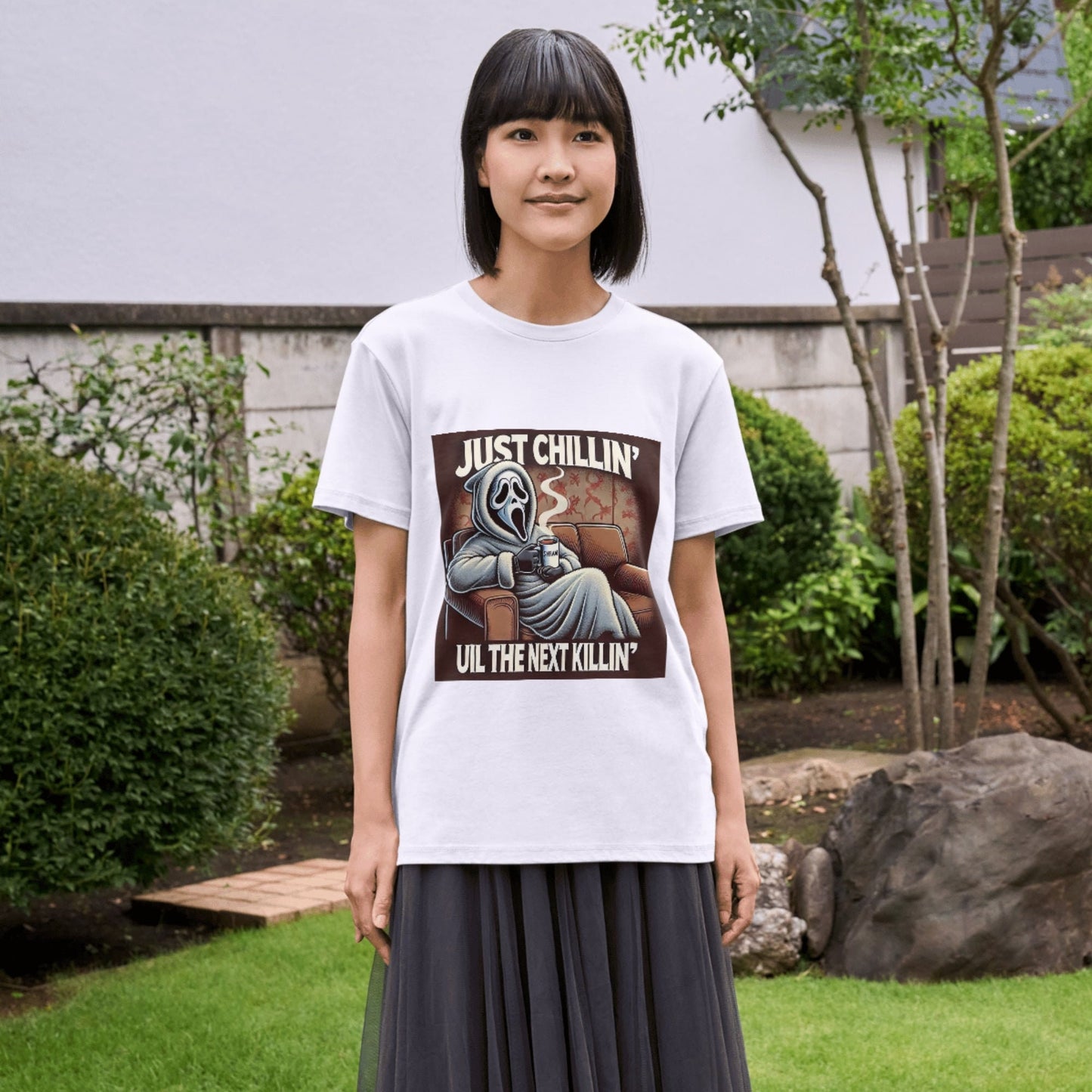 Just Chillin’ Til the Next Killin’ T-Shirt - Viral T-Shirt - Ghost Face Shirt - Funny Halloween T-Shirt
