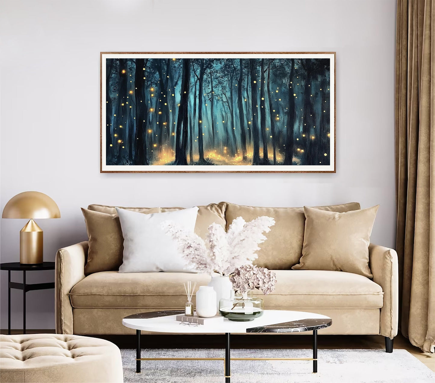 Mystical Firefly Forest Canvas, Magical Wall Art, Fantasy Firefly Print, Forest Meditation Canvas, Mystical Living Room Decor, Enchanting