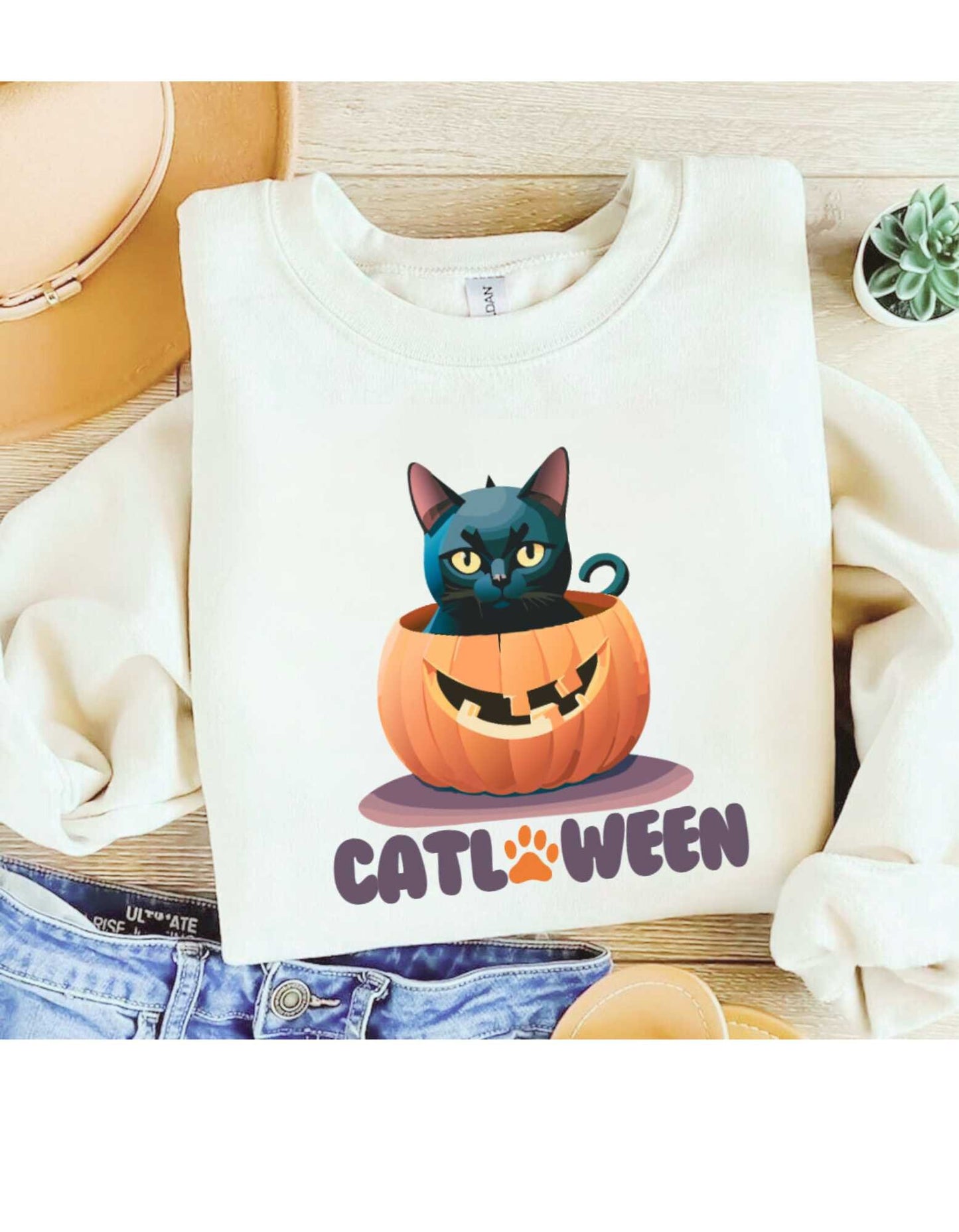 Catloween Halloween Cat Shirt, Trendy Halloween Shirt, Black Cat Halloween Tshirt