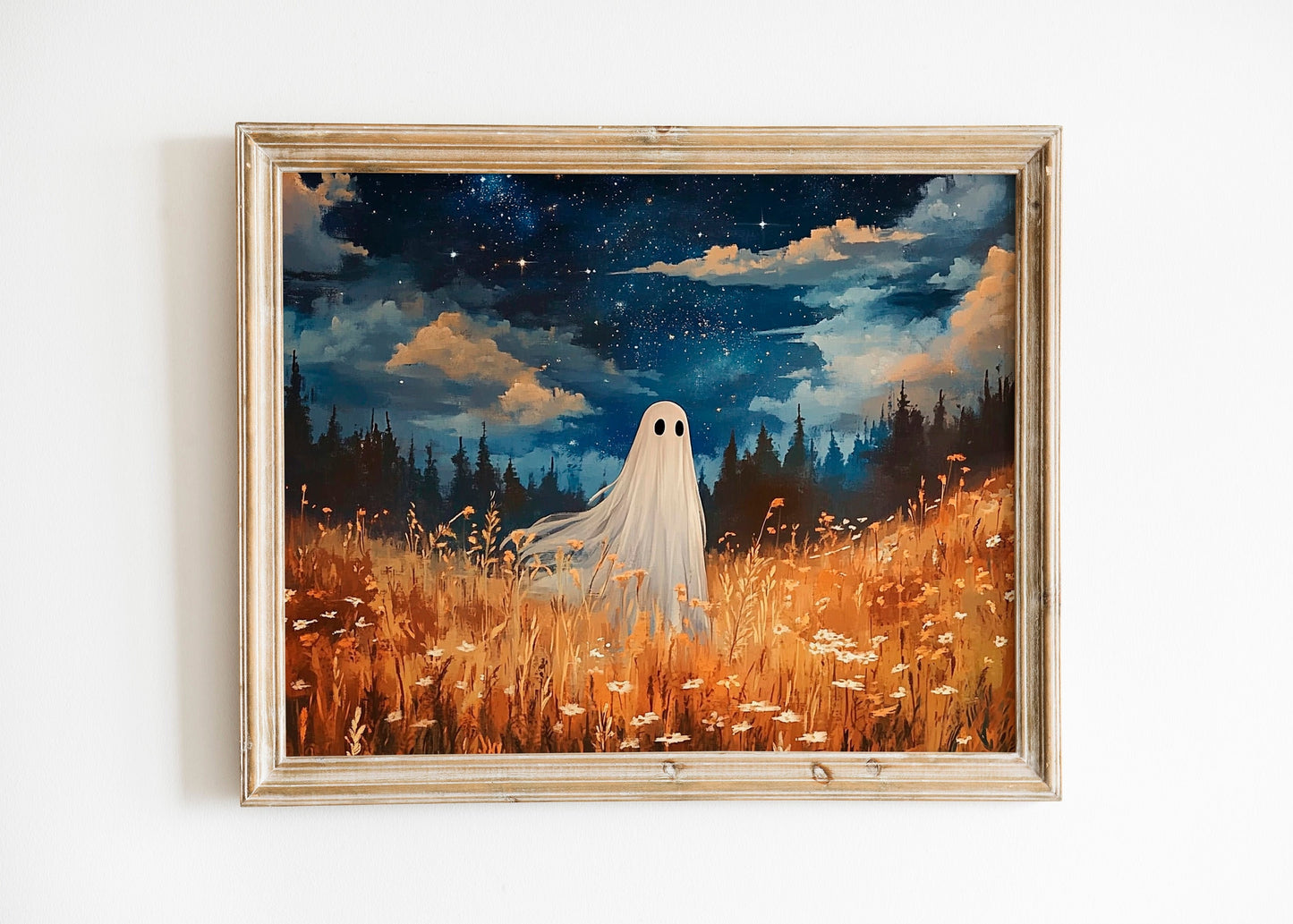 Enchanted Forest Meadow Ghost Print, Whimsical Halloween Decor, Fall Season Wall Art, Charming and Spooky Wall Art for a Magical Home