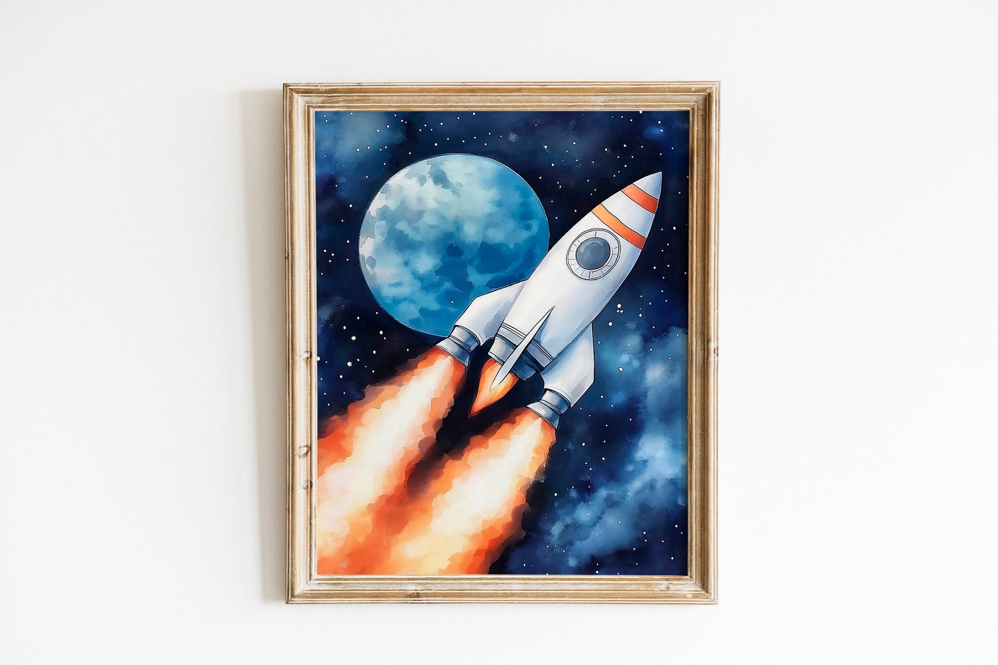 Space Kids Room Prints, Astronaut and Planets Wall Art Set of three for Outer SpaceThemed Rooms, Fun Watercolor Rocket Posters for Trendy