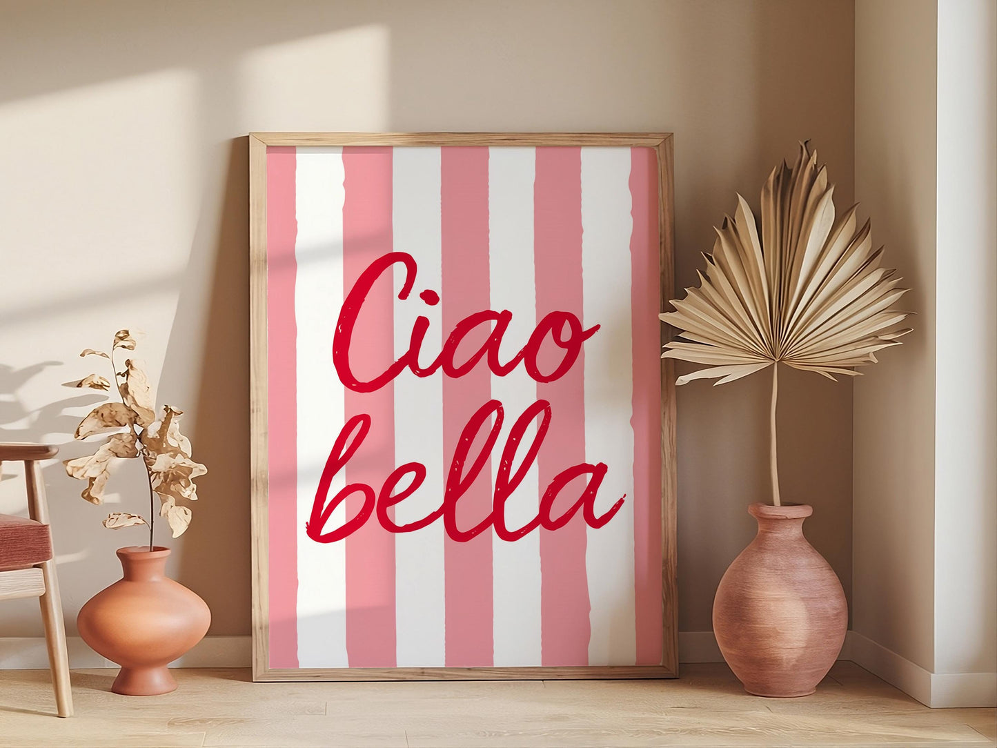Ciao Bella Print, Trendy Italian Quote Typography Wall Art, Pink Retro Poster, Cute Digital Download, Perfect for Girly Room Decor and