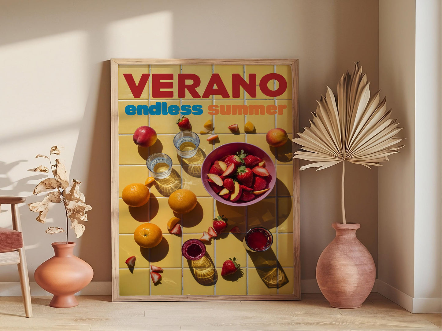 Verano Retro Summer Wall Art Featuring 70s Orange Psychedelic Prints, Trendy Preppy Decor for Kitchen or Living Room Spaces