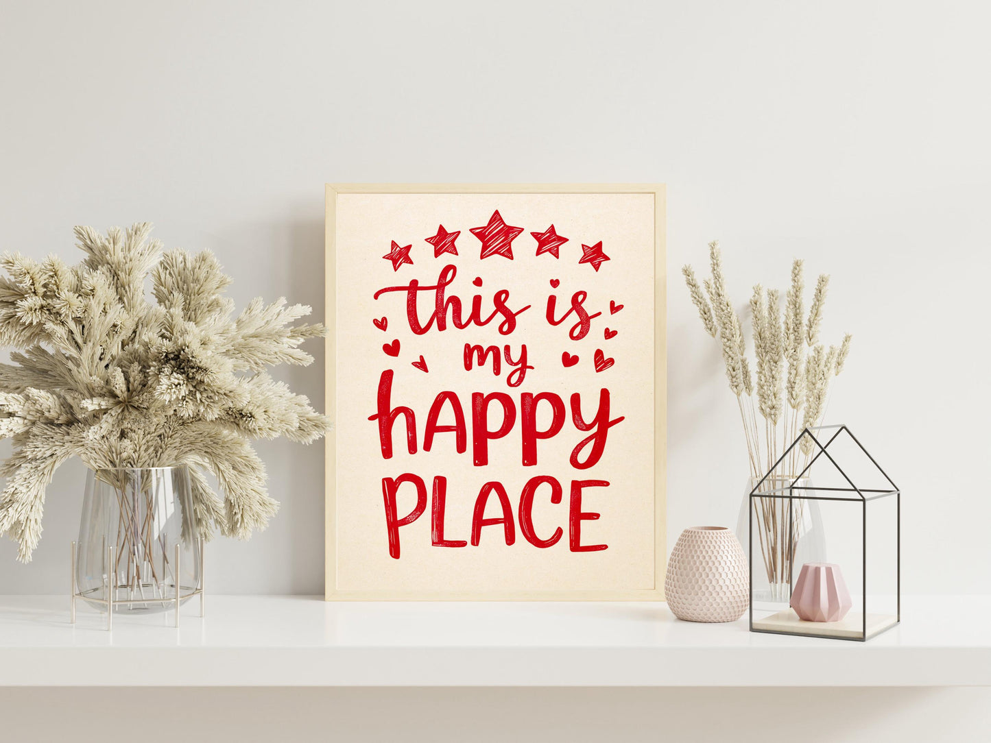 This Is My Happy Place" Poster, Red Aesthetic Room Decor, Trendy Maximalist Art, Cute Apartment Wall Decor for a Modern Room or Happy Space.