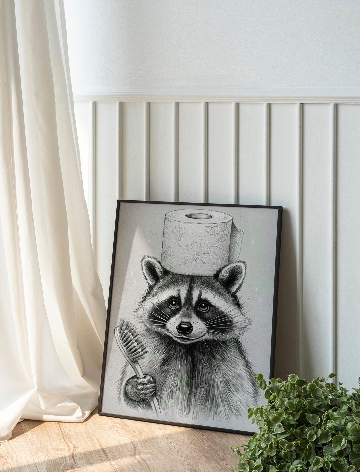 Funny Raccoon Bathroom Prints – Sketch painting Wall Art, bathroom art, bathroom wall decor