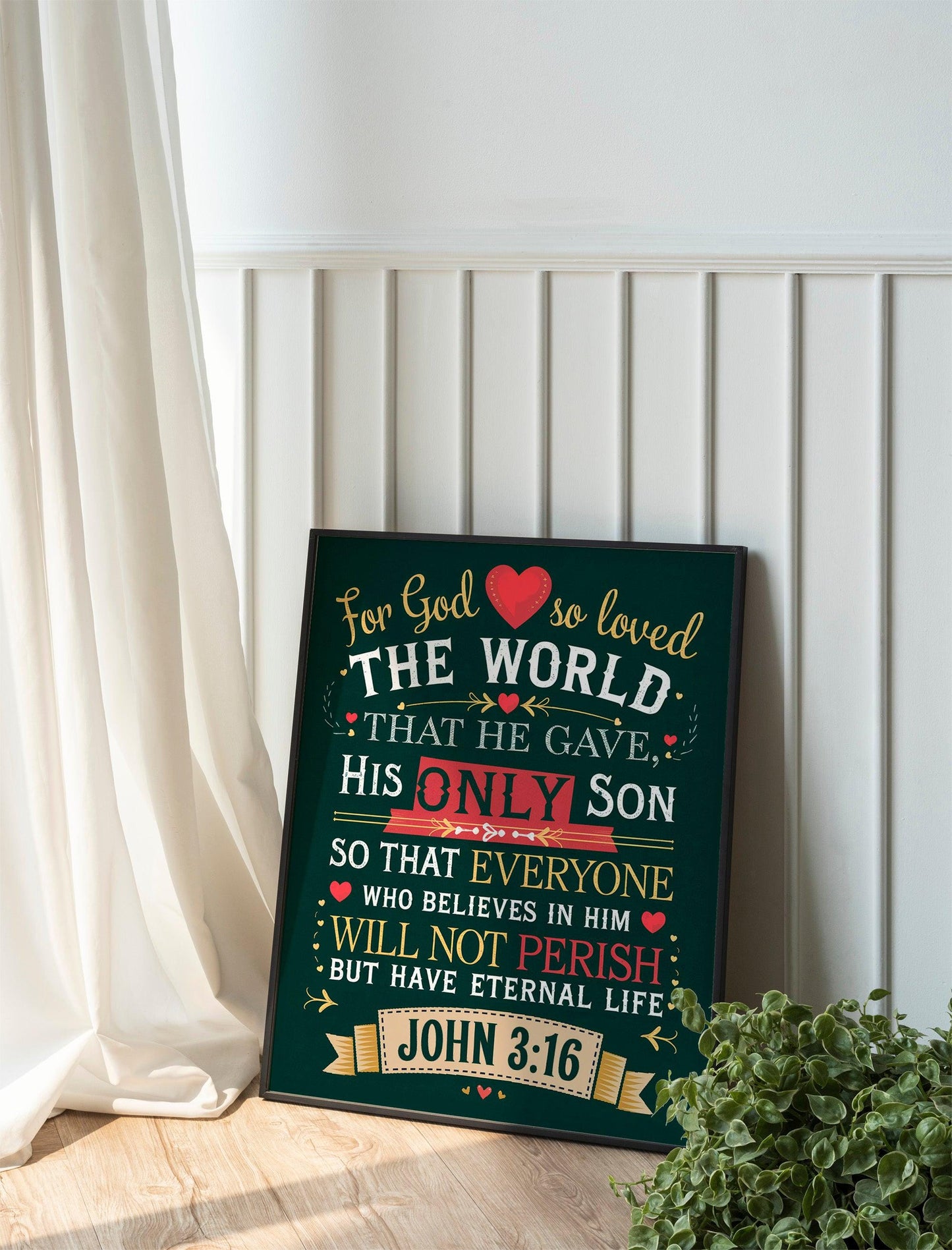 Christian Wall Art with John 3:16 Scripture, Decorative Faith-Inspired Design, Religious Home Decor, Inspirational Bible Verse Artwork