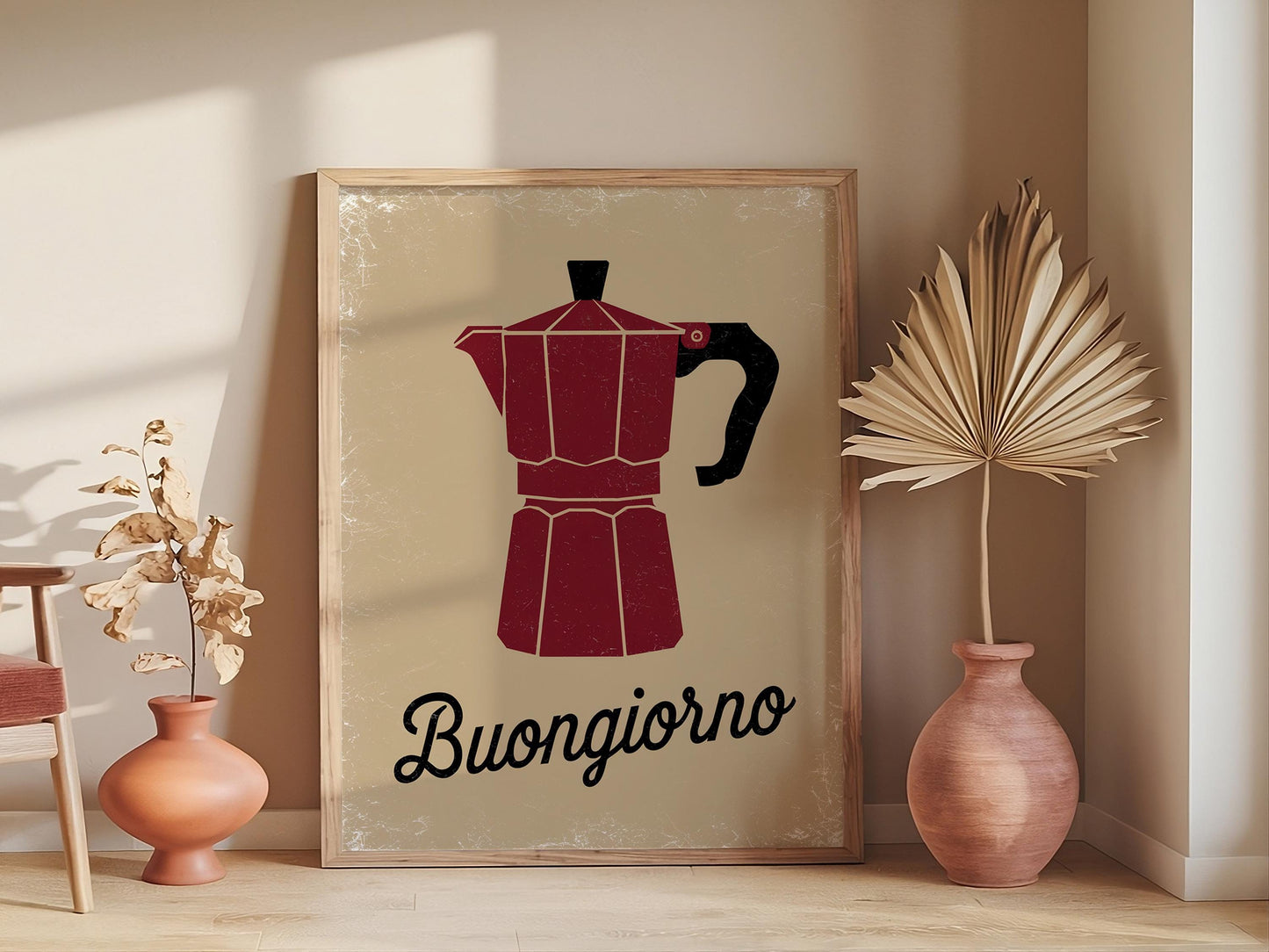 Handdrawn Moka Pot Wall Art, Joyful Coffee Maker Print, Espresso Lover's Poster, Printable Blue Kitchen Decor for Coffee Enthusiasts
