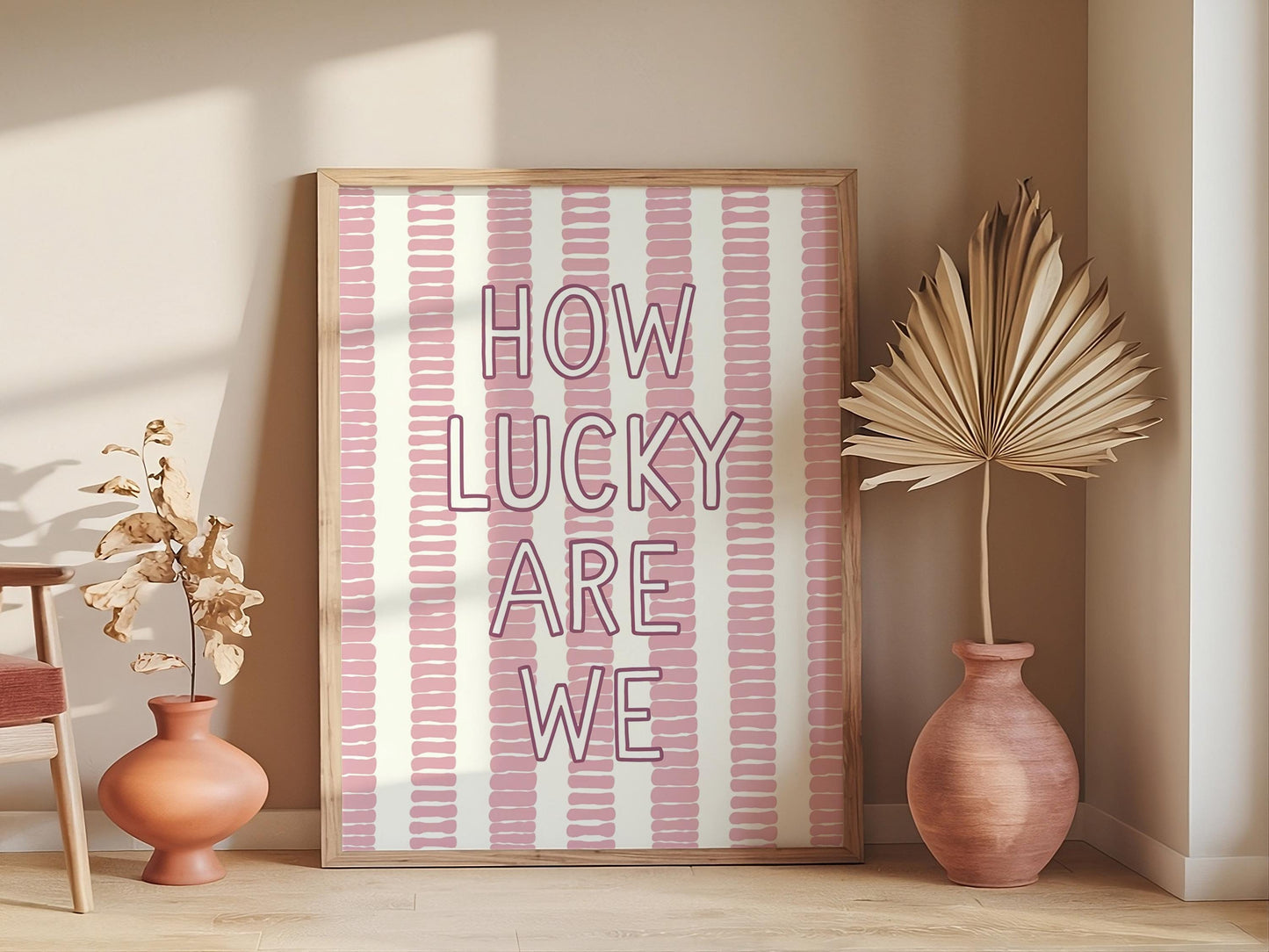 How Lucky Are We Quote Print, Trendy Green Stripe Poster, Positive Affirmation Aesthetic Home Art