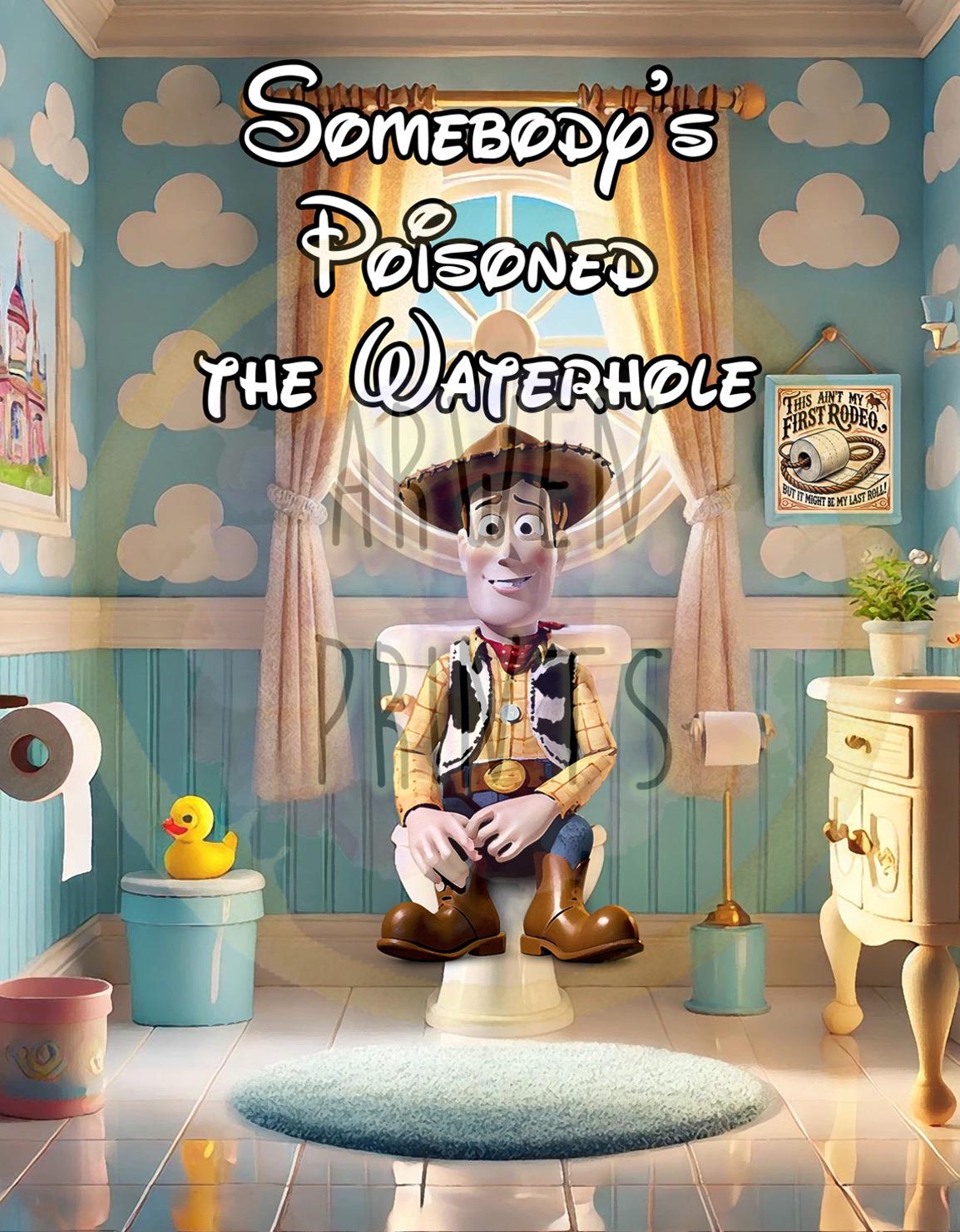 Toy Story Woody on Toilet Bathroom Art Print, Somebody’s Poisoned the Waterhole, Toy Story Bathroom, Funny Bathroom Print, Disney Wall Art — Disney Wall Art Gift