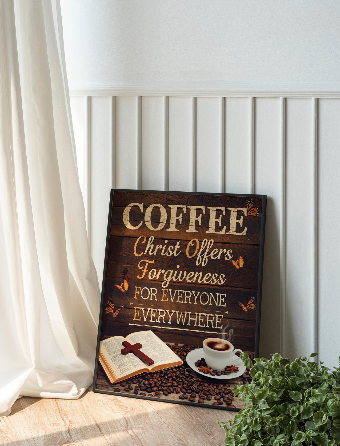 Inspirational Wall Art Featuring Coffee and Bible, Faith and Coffee Lover's Decor, Christian Home Artwork, Spiritual Morning Motivation