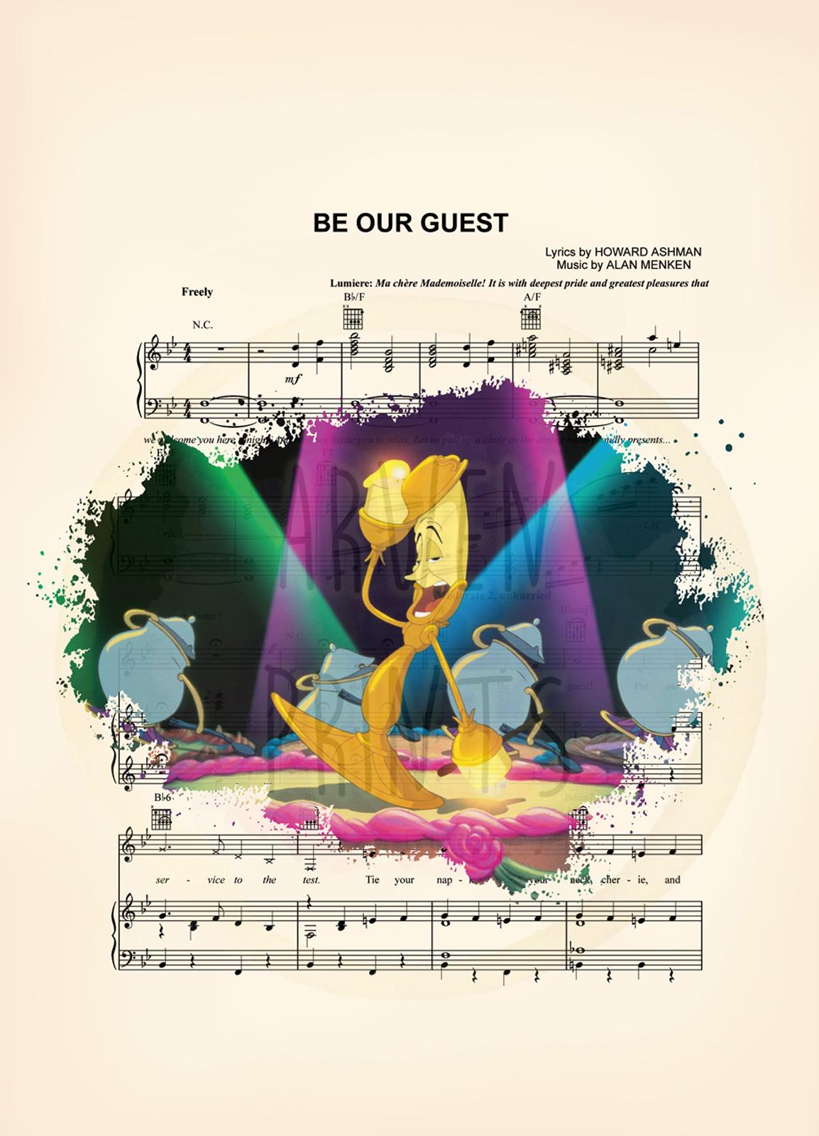 Beauty and the Beast Lumière Be Our Guest Sheet Music Art Print