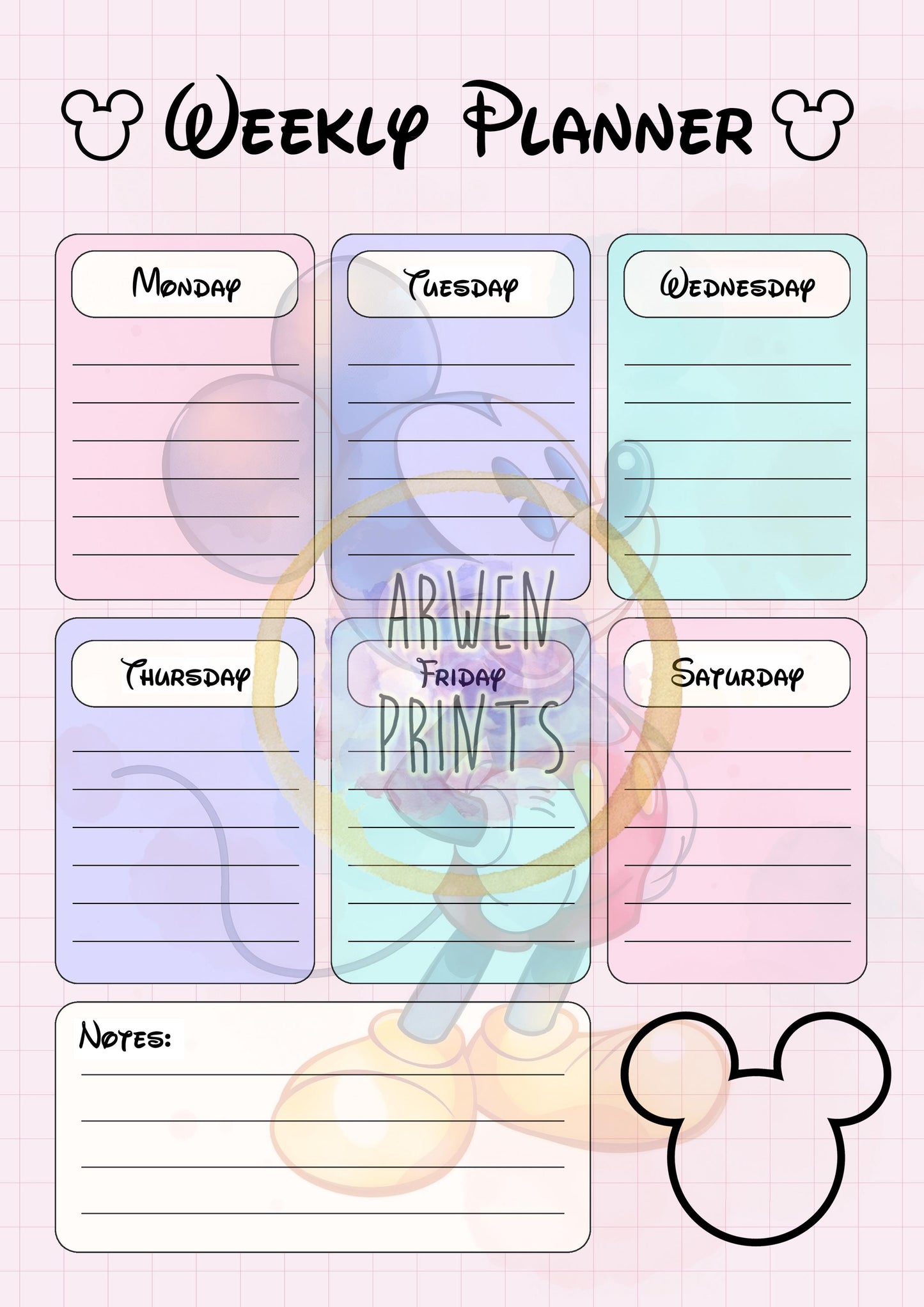 Disney Weekly Planner - Digital Weekly Planner - Cute Digital Planner - Mickey Themed Planner - Weekly Planner Instant Download