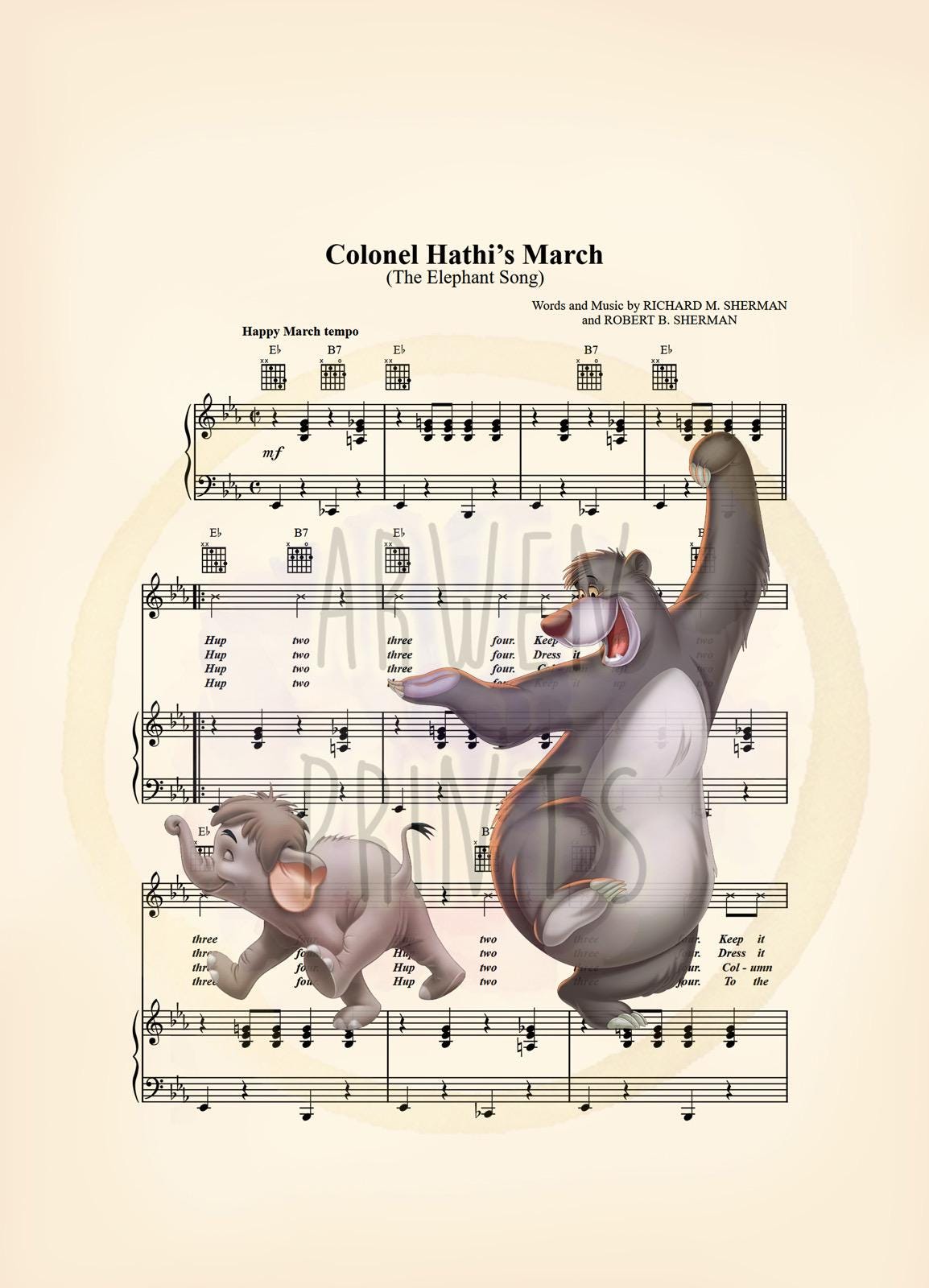 The Jungle Book Baloo and Hathi Jr Colonel Hathi’s March Sheet Music Wall Art — Disney Gift for Music Lovers