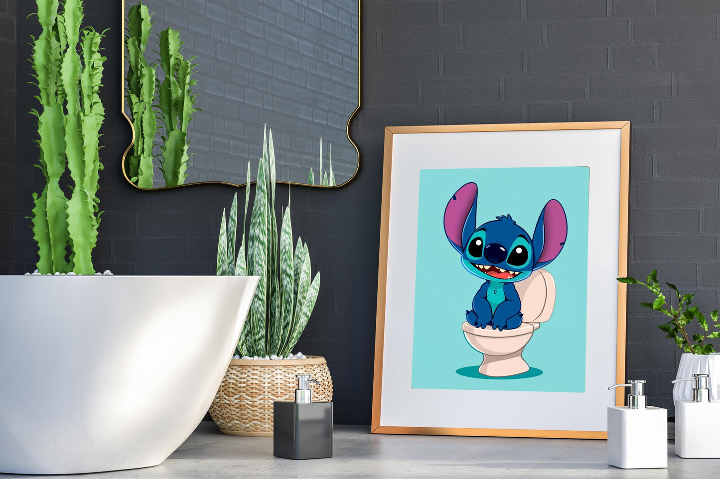 Stitch Sitting on the Toilet Art Print - Disney Bathroom Wall Decor - Funny Bathroom Art - Cute Bathroom Decor - Stitch Bathroom Wall Art